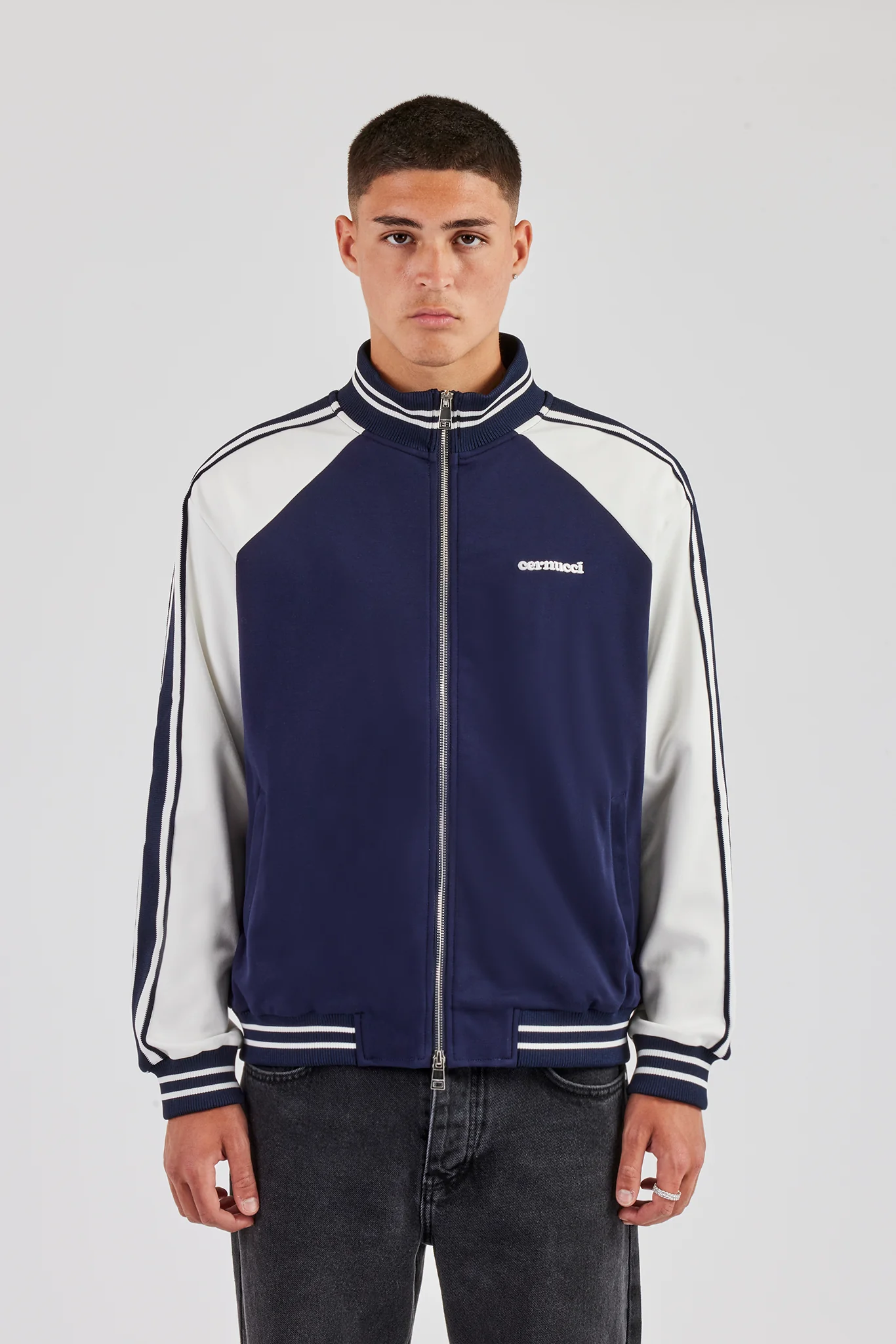 Rib Collar Track Jacket - Navy Blue - Image 2