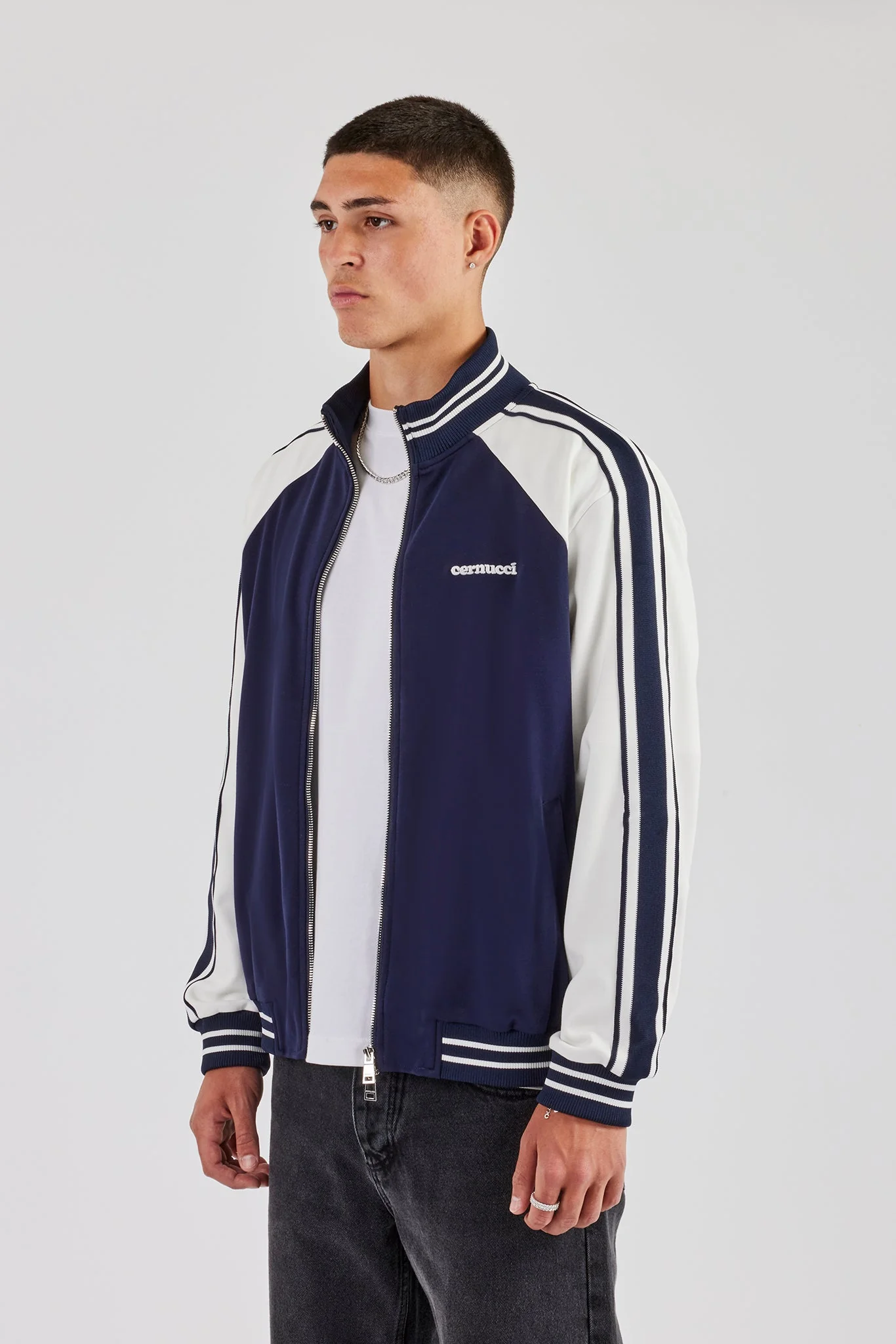 Rib Collar Track Jacket - Navy Blue - Image 3