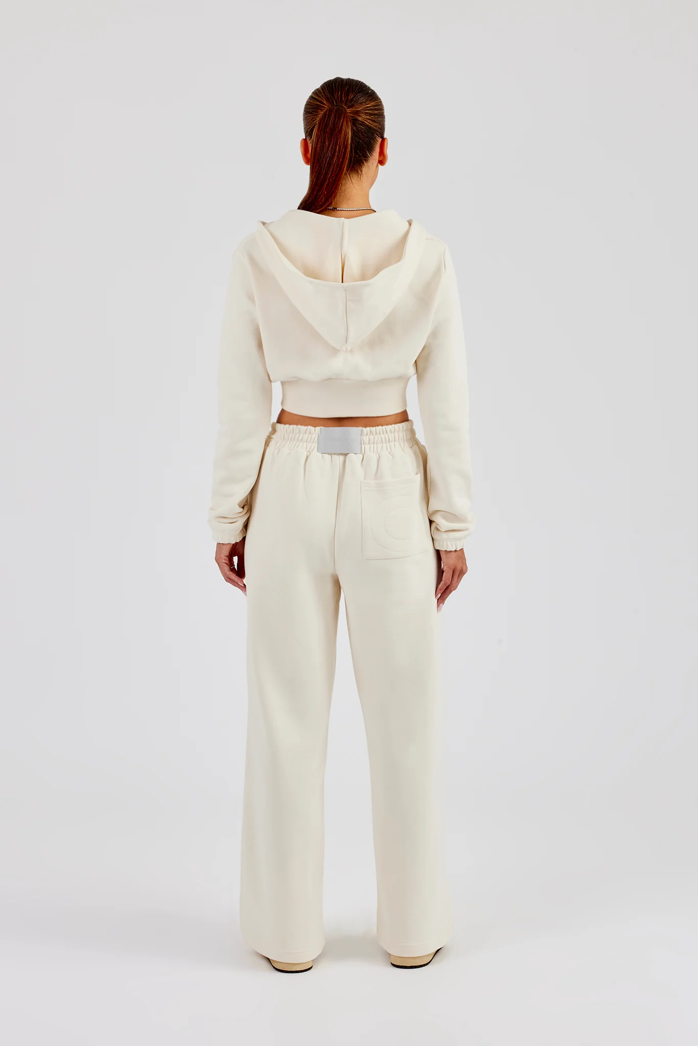 Rib Contrast Fitted Zip Hoodie & Wide Leg Jogger - Off White - Image 3