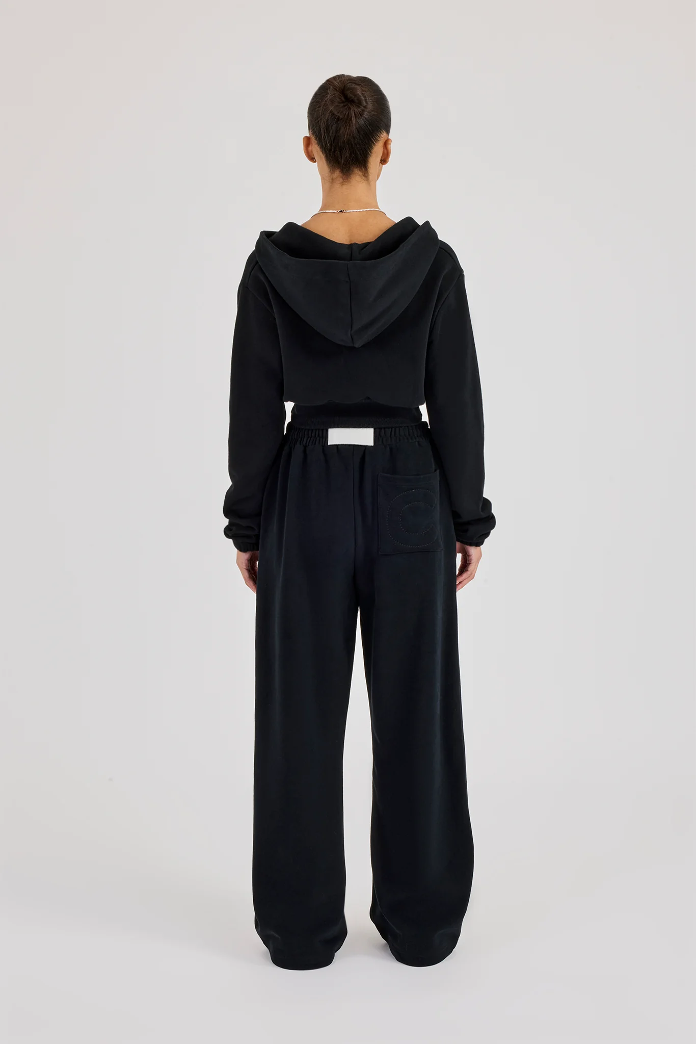 Rib Contrast Fitted Zip Tracksuit - Black - Image 3