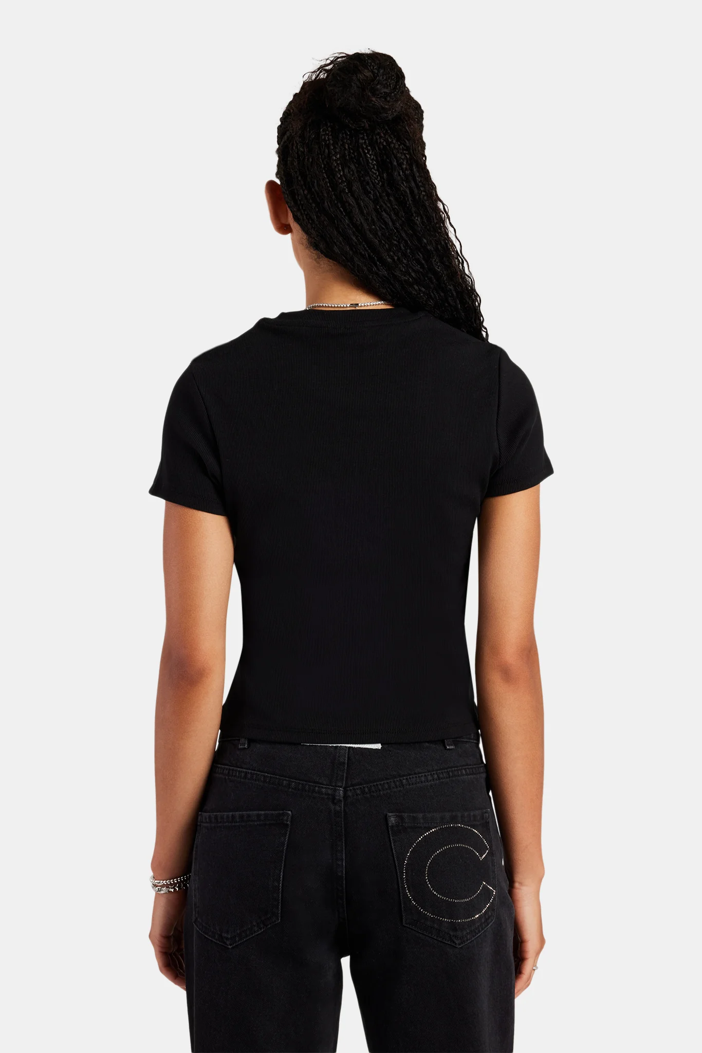 Rib Glitter Applique Baby Tee - Black - Image 3