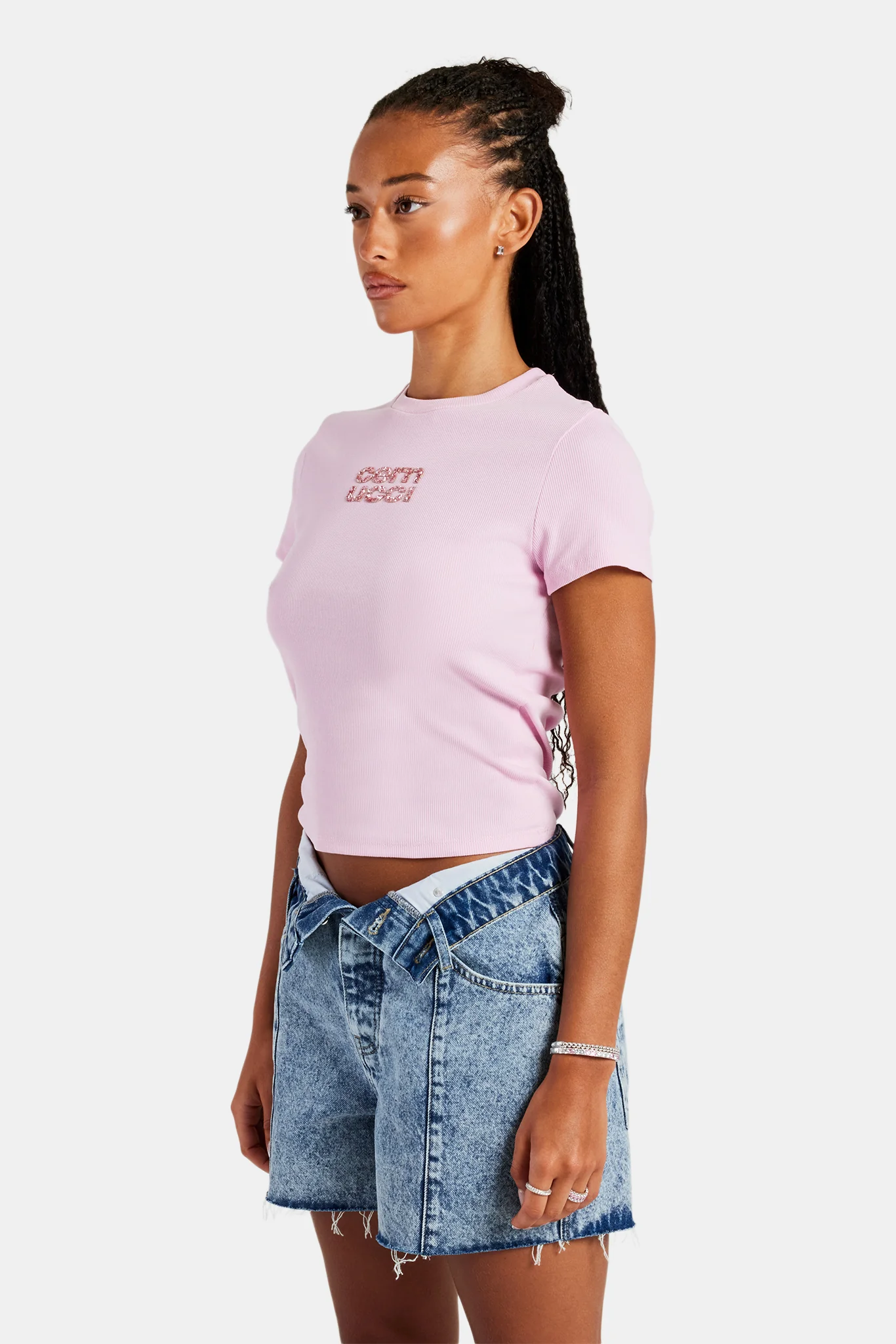 Rib Glitter Applique Baby Tee - Pink - Image 2