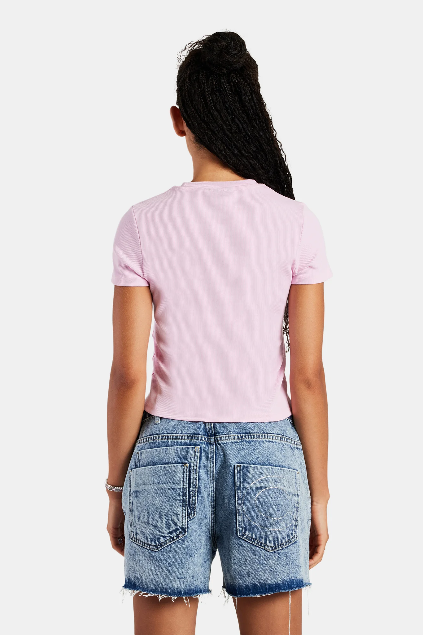 Rib Glitter Applique Baby Tee - Pink - Image 4