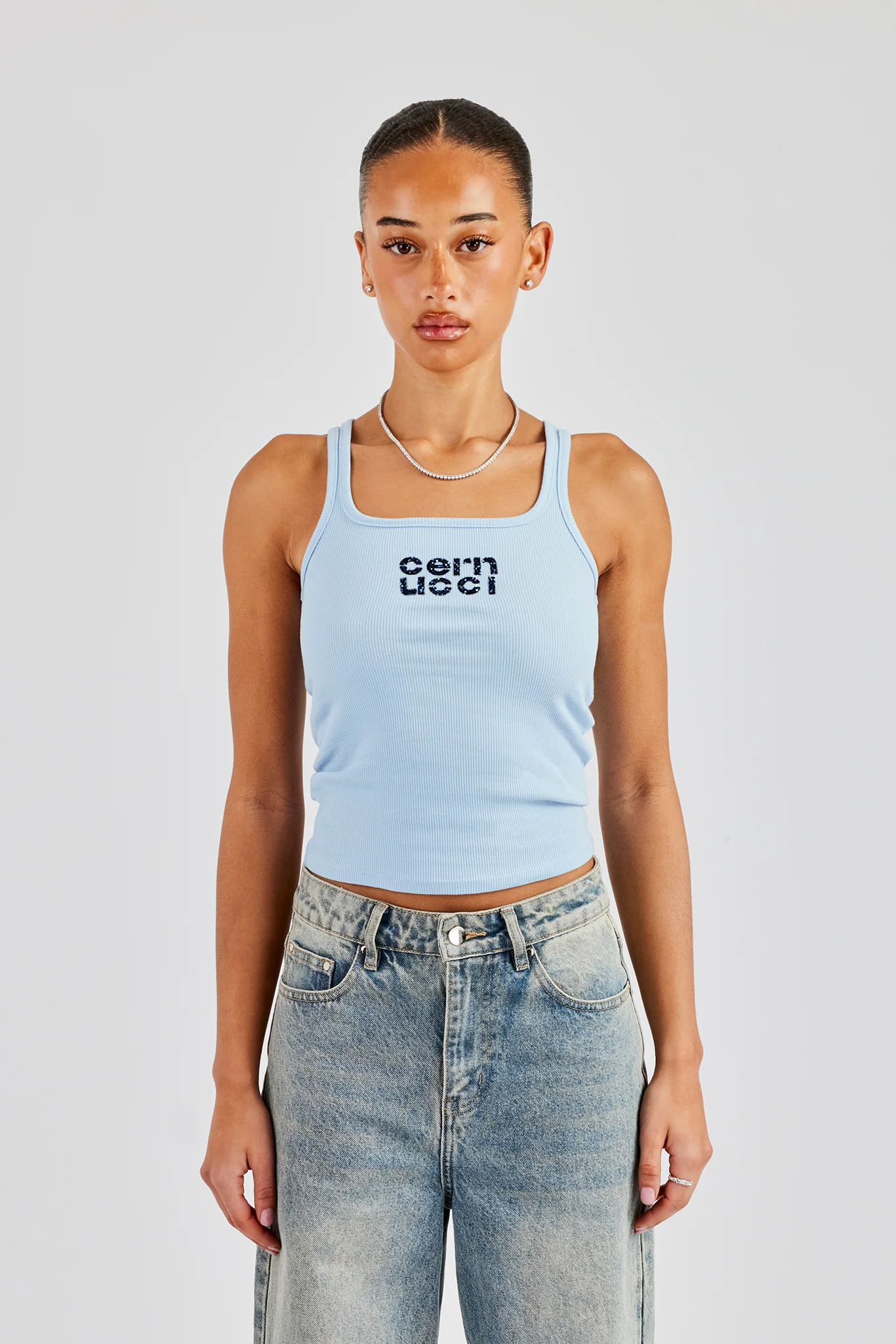 Rib Glitter Applique Vest Top - Baby Blue - Image 3