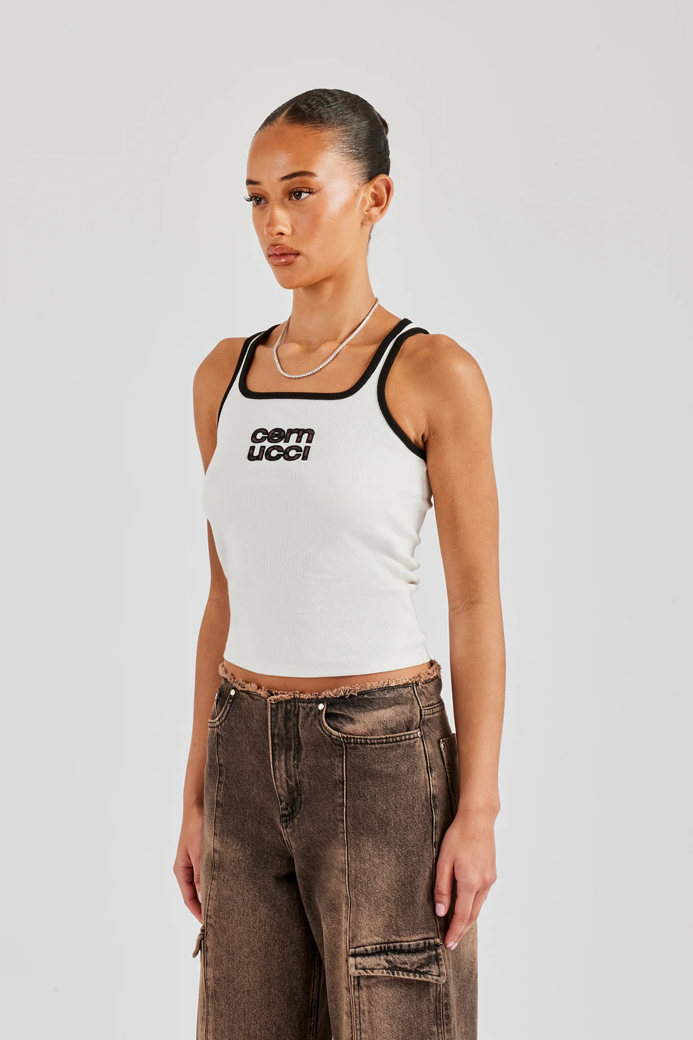 Rib Leopard Applique Vest Top - White - Image 4