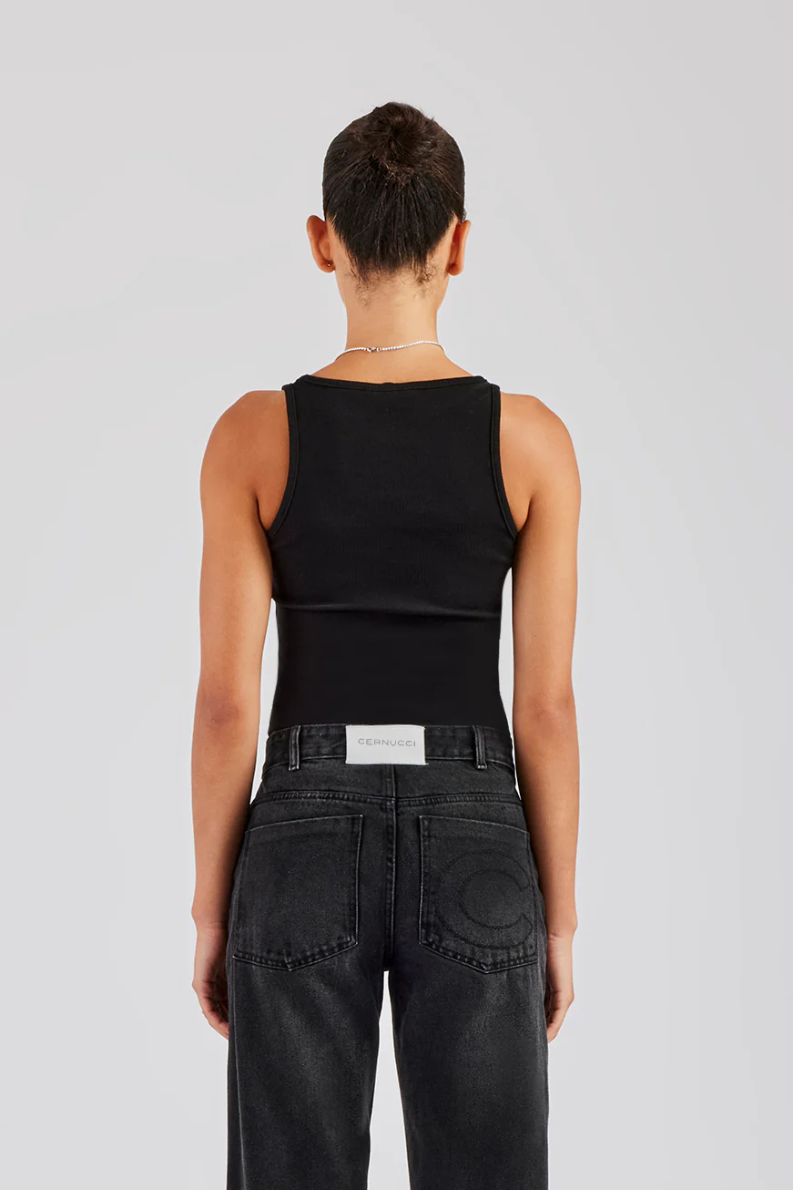 Rib Pink Glitter Applique Vest Top - Black - Image 3