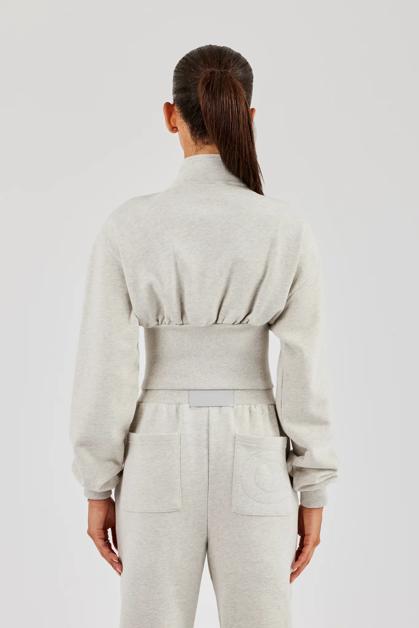 Rib Zip Through Funnel Neck Sweat - Ash Grey - Image 3