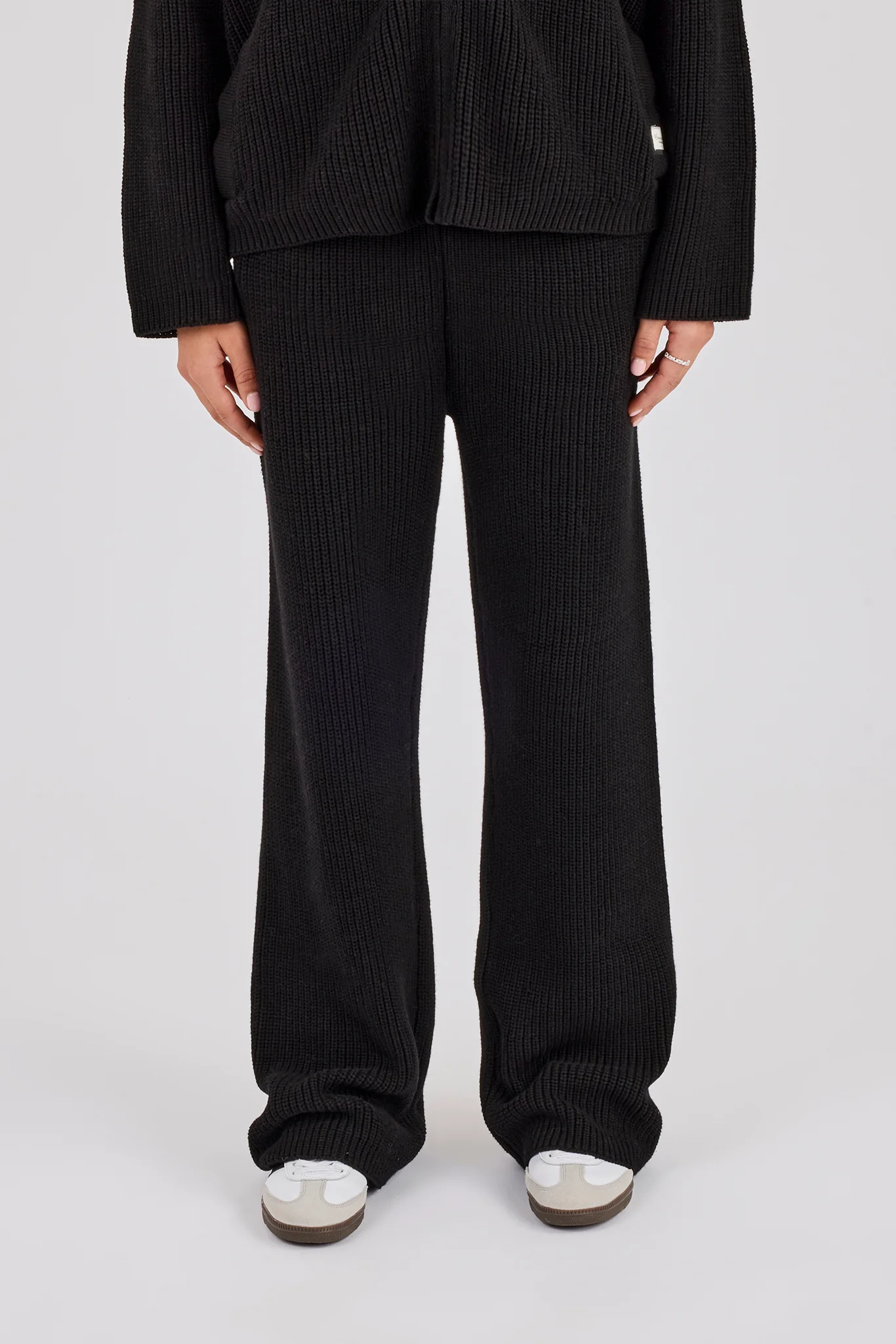 Ribbed Knit Wide Leg Jogger - Black - Image 2