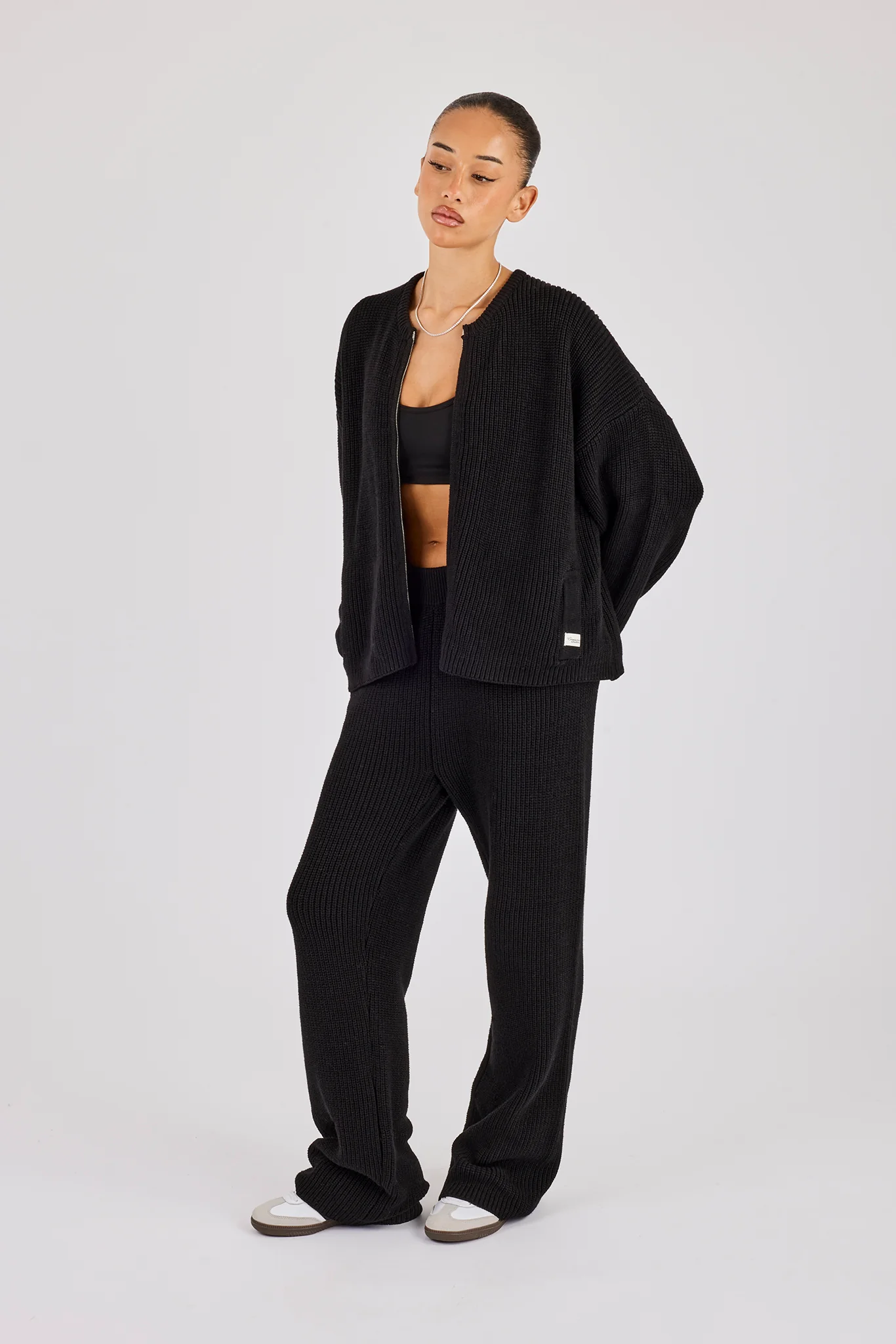 Ribbed Knit Wide Leg Jogger - Black - Image 4