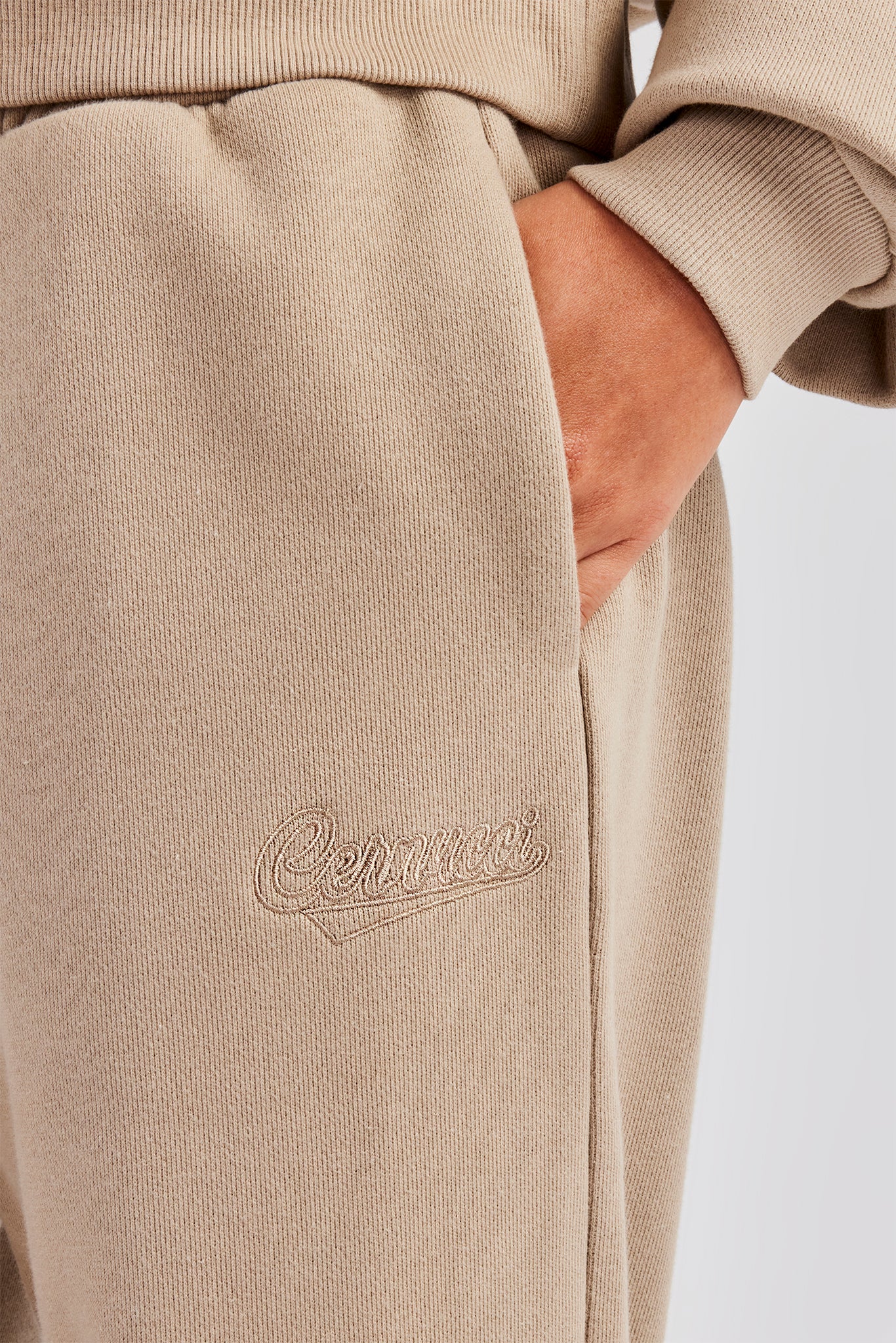 Rope Embroidery Wide Leg Jogger - Taupe - Image 3