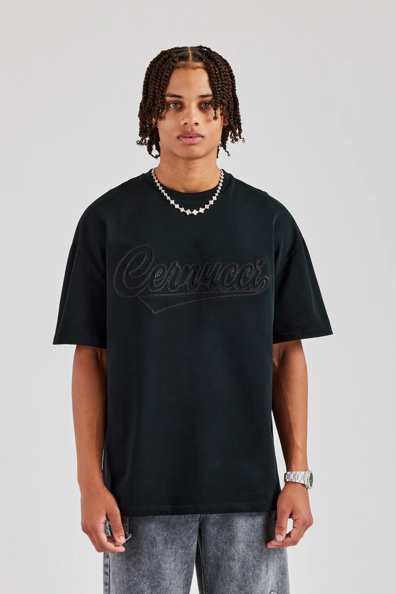 Rope Script Oversized T-Shirt - Black - Image 4