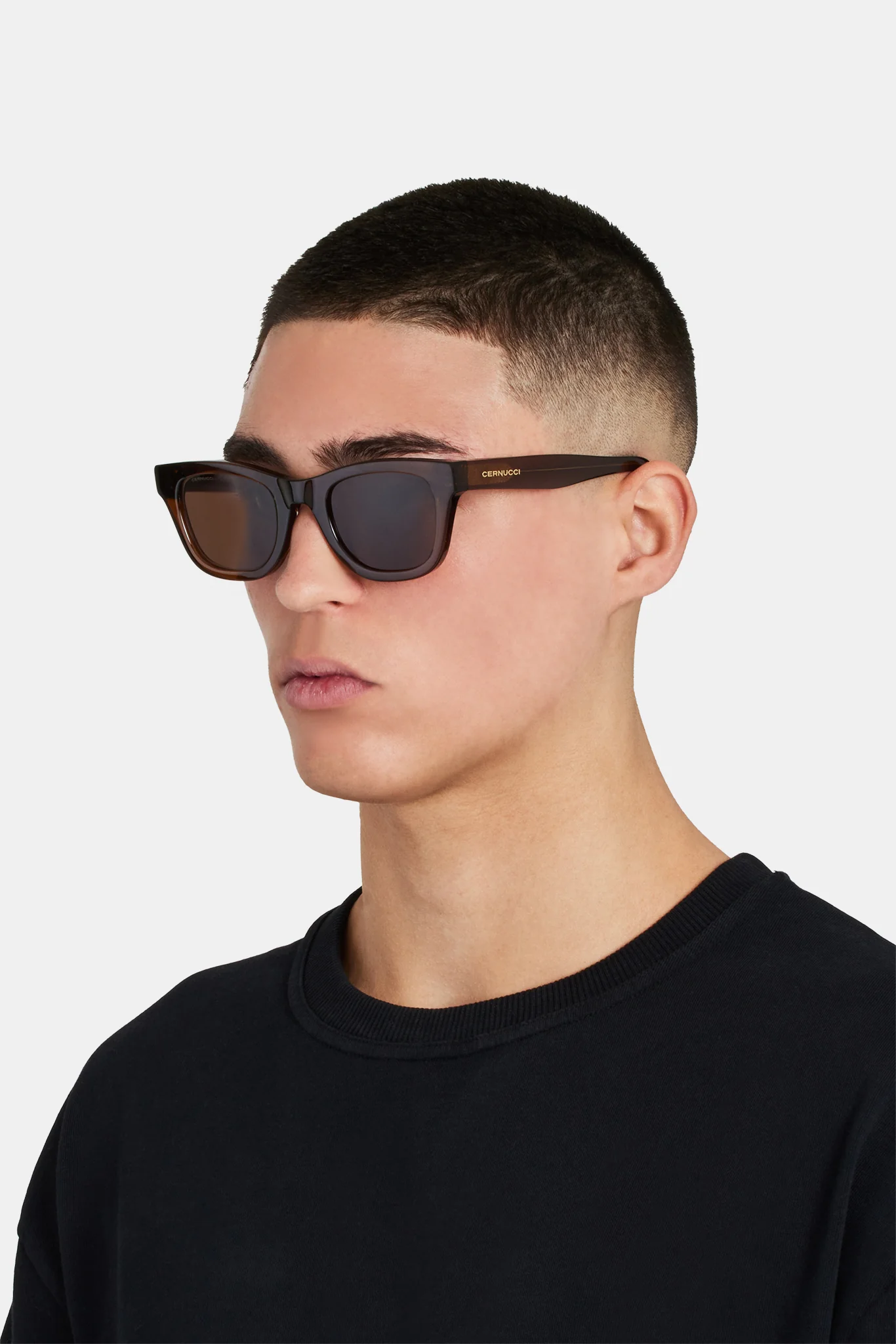 Rounded Square Acetate Frame Sunglasses - Brown - Image 2