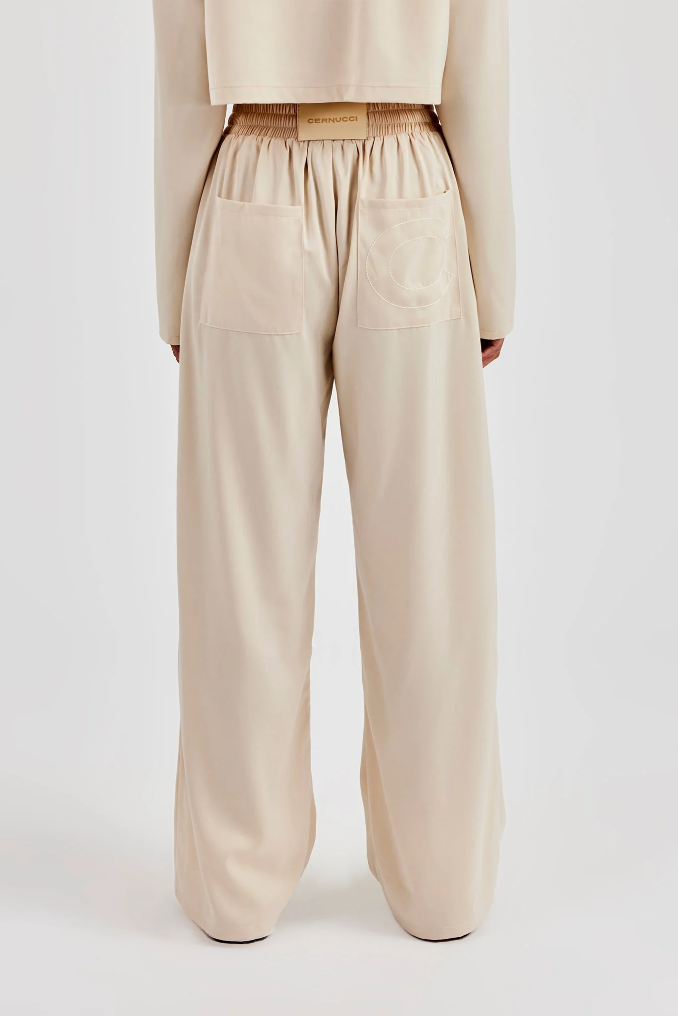 Satin Wide Leg Trouser - Beige - Image 4