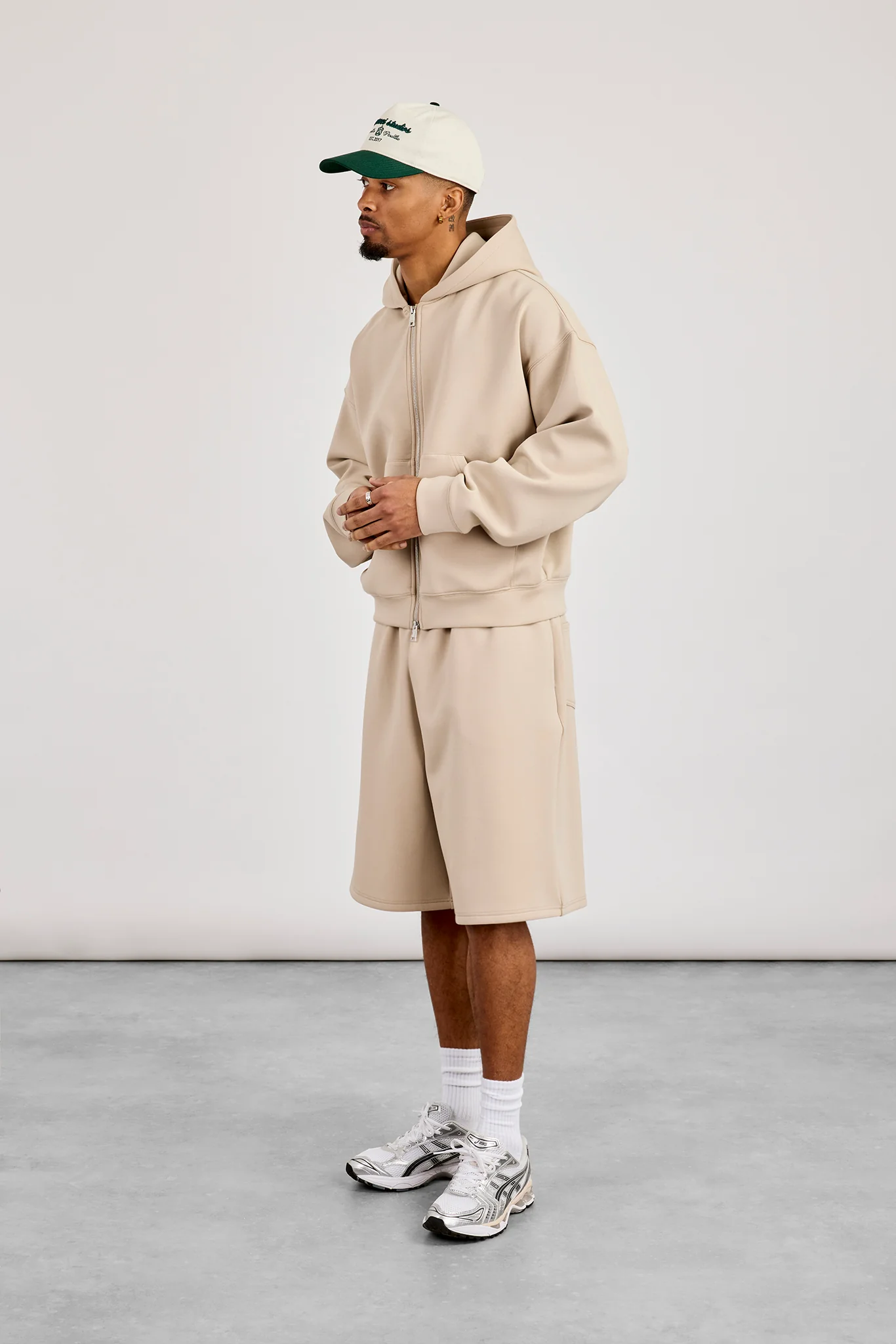 Scuba Boxy Zip Through Hoodie & Jort - Stone - Image 2
