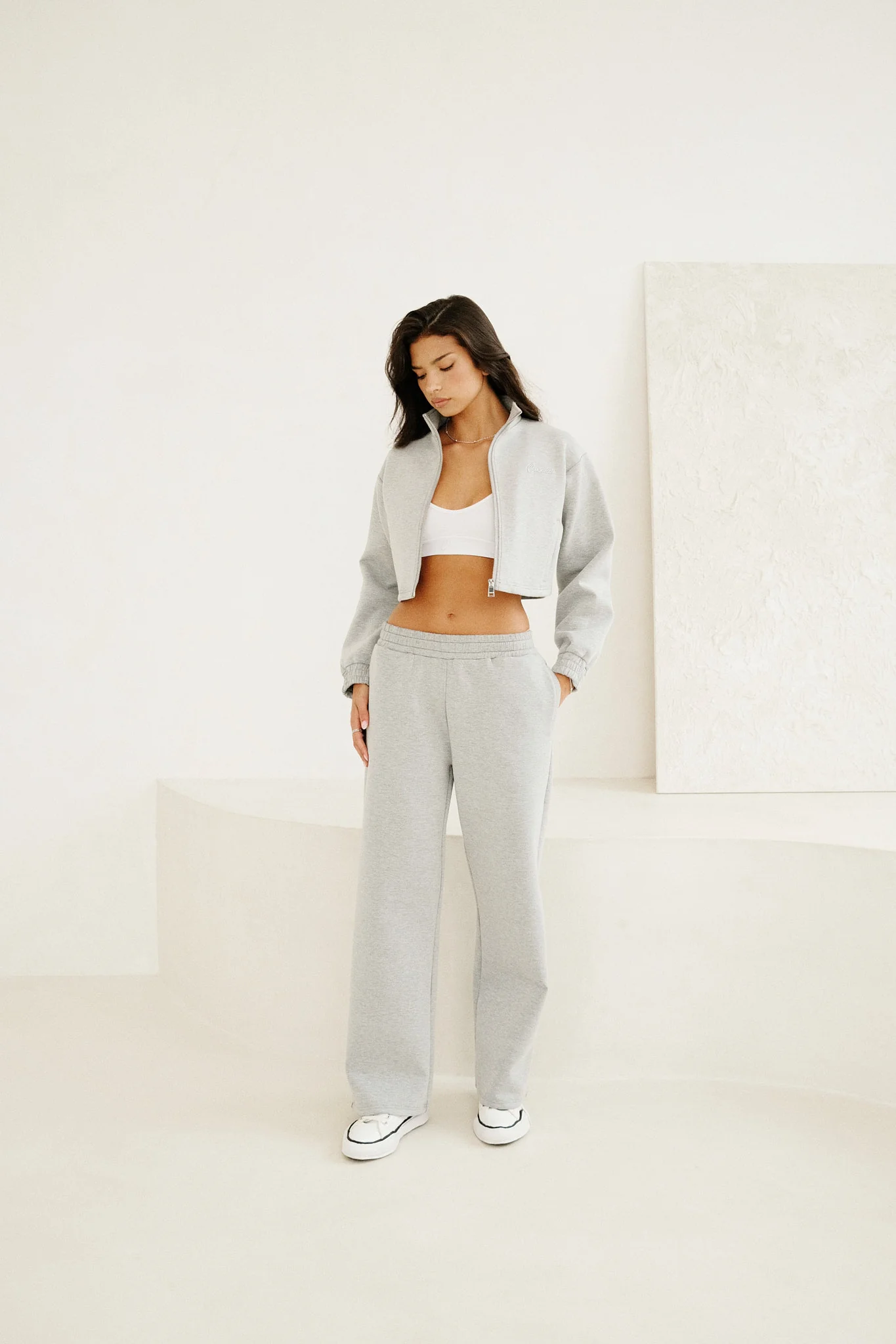 Scuba Funnel Neck Crop Jacket - Grey - Image 2