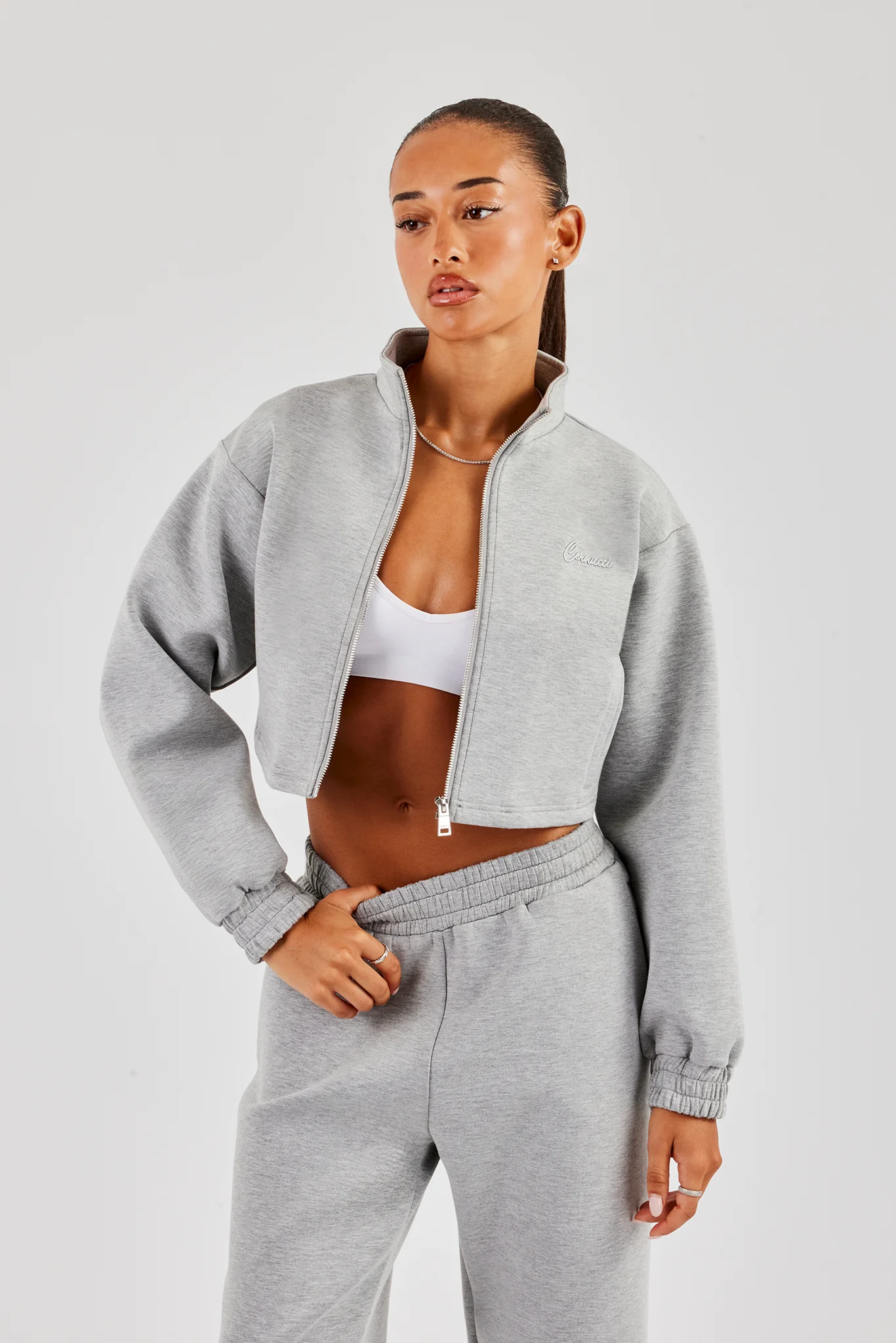 Scuba Funnel Neck Crop Jacket - Grey - Image 4