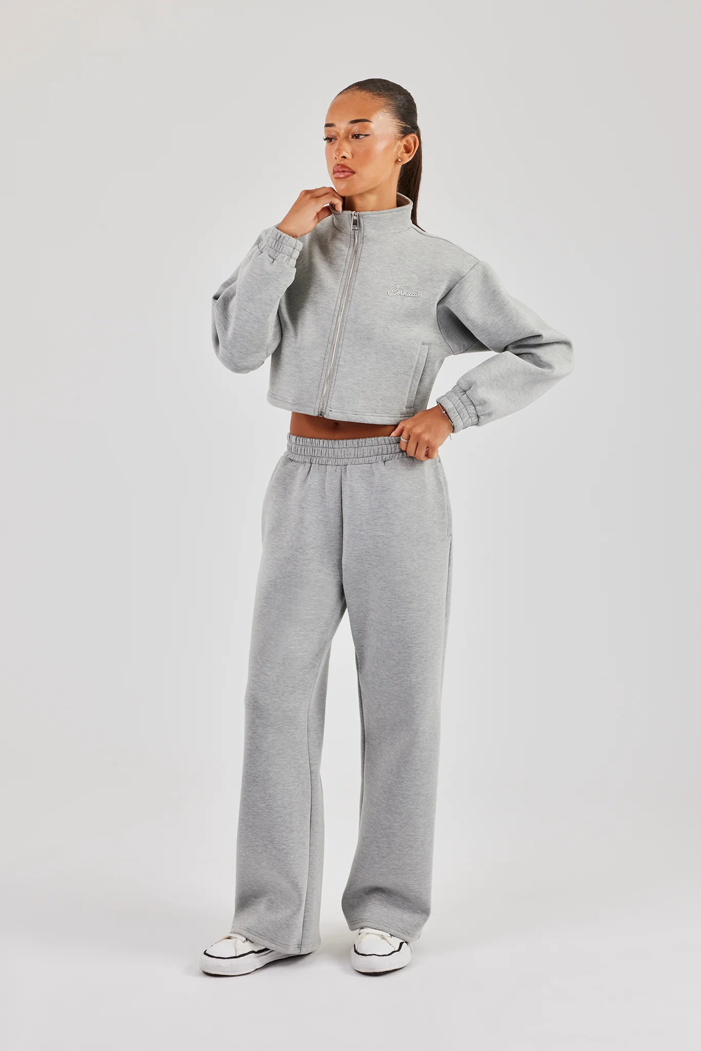 Scuba Funnel Neck Crop Jacket & Jogger - Grey