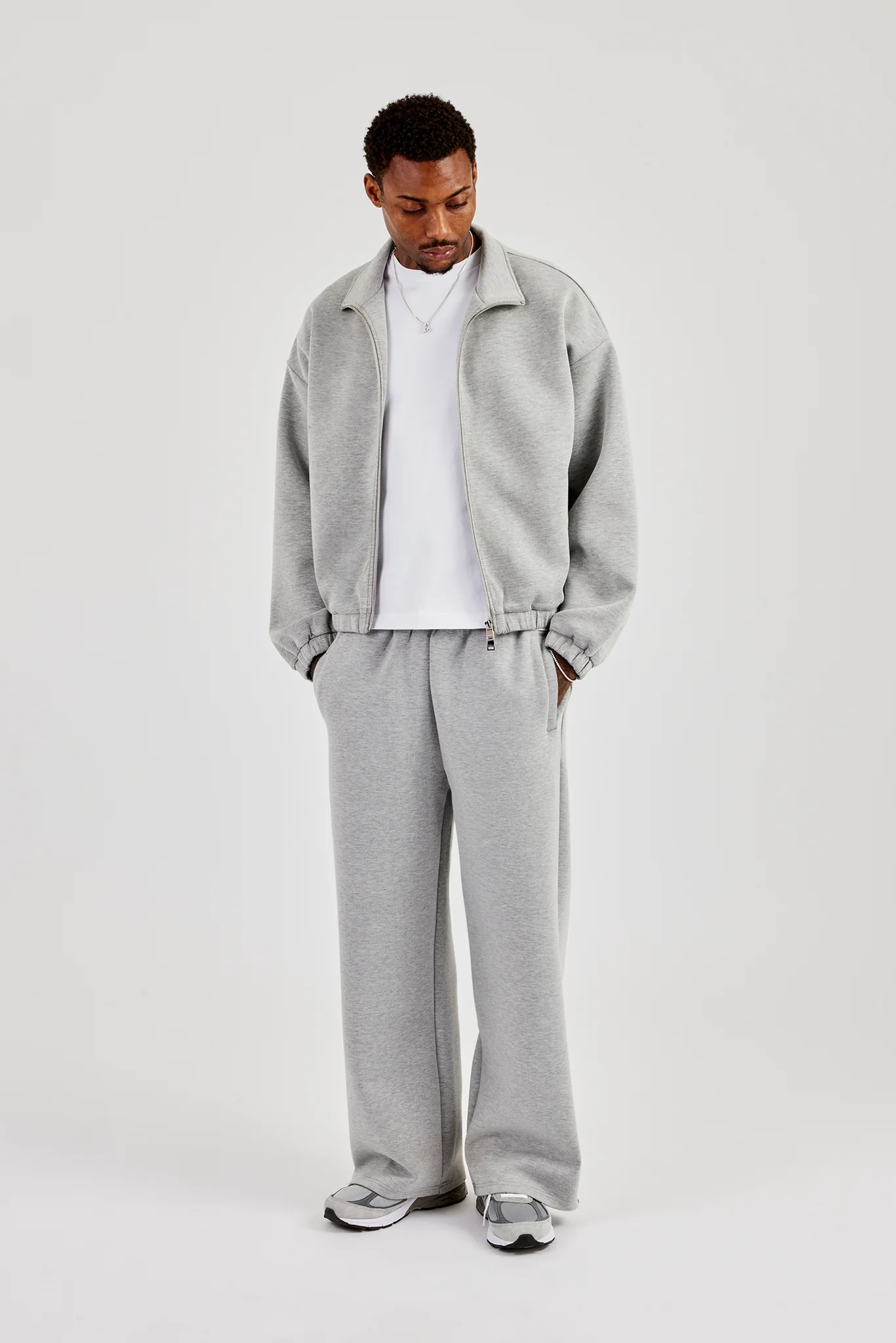 Scuba Funnel Neck Jacket & Baggy Fit Trouser - Grey - Image 2