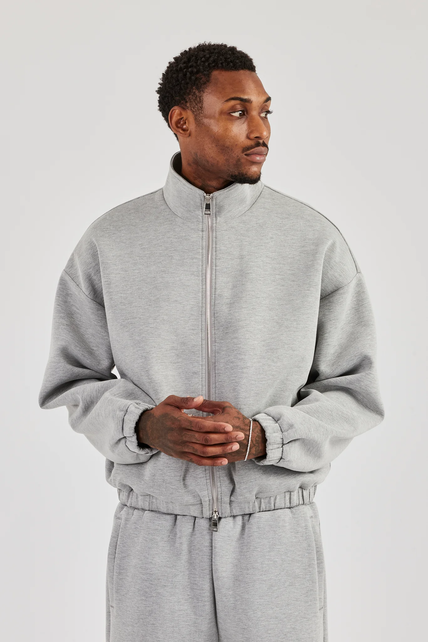 Scuba Funnel Neck Jacket & Baggy Fit Trouser - Grey - Image 5