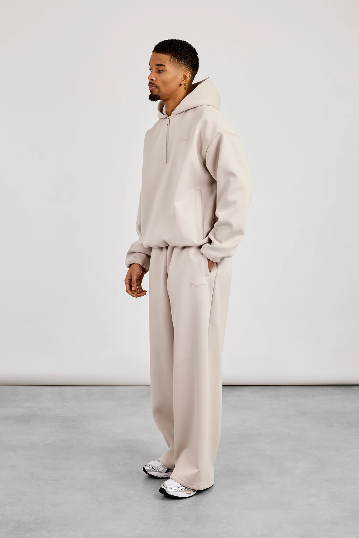 Scuba Half Zip Hoodie & Baggy Fit Jogger - Light Grey - Image 2