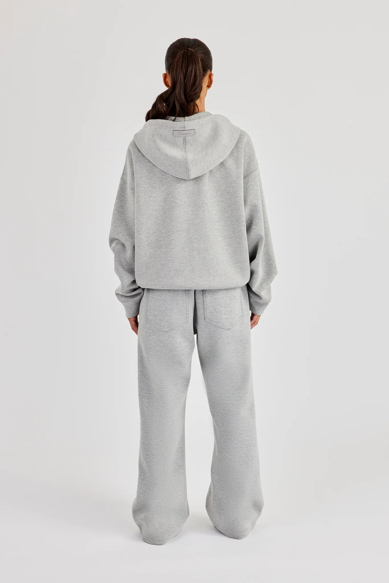 Scuba Oversized Zip Through Hoodie & Wide Leg Jogger - Grey - Image 4