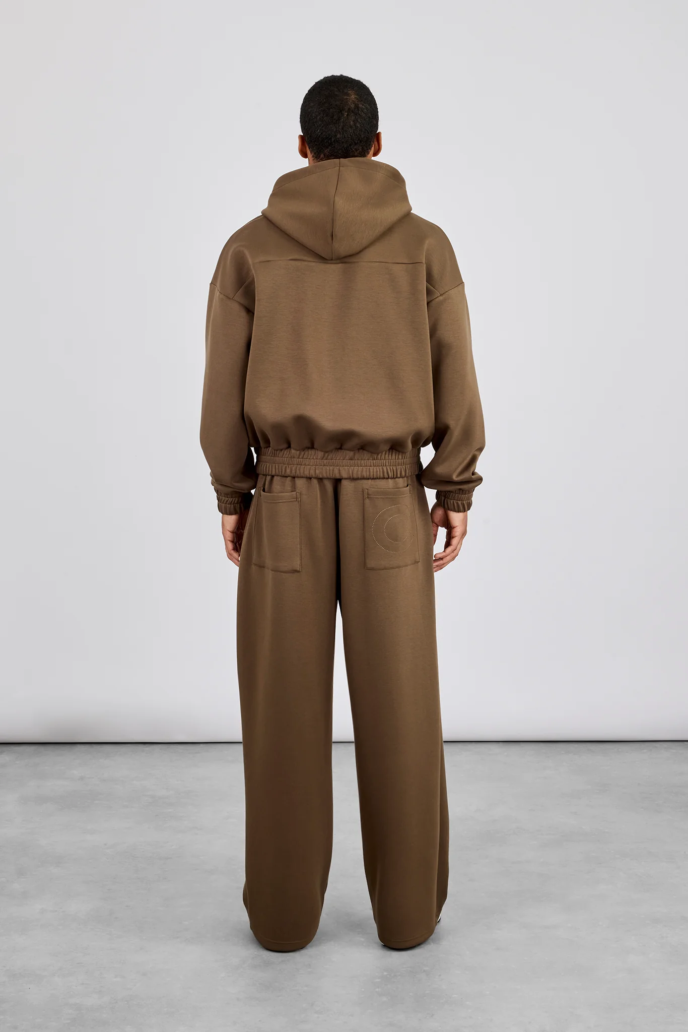 Scuba Zip Hoodie & Baggy Jogger With Woven Tab - Khaki - Image 3