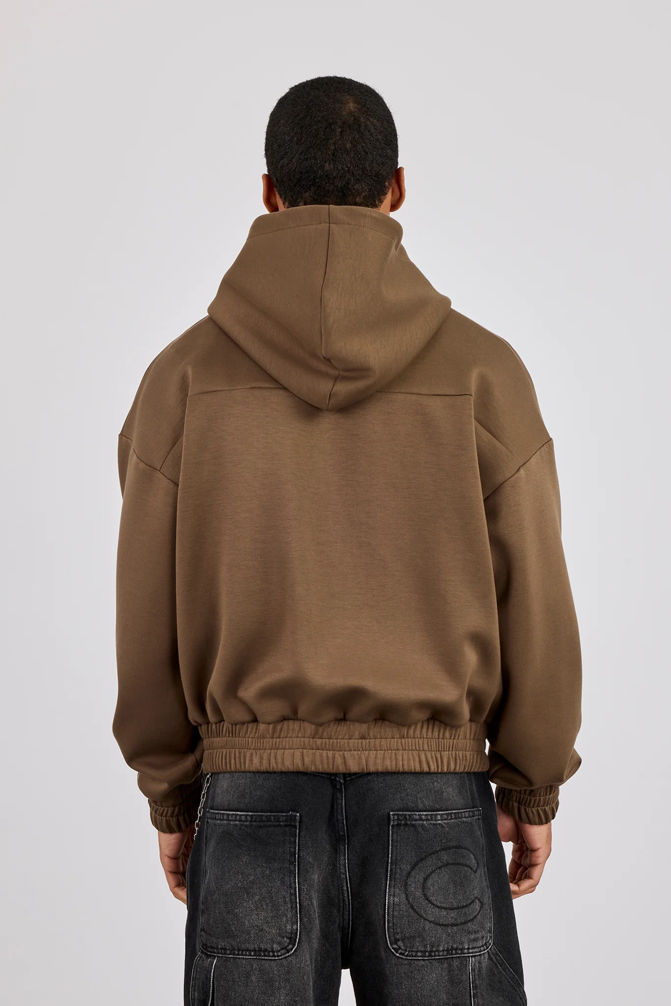 Scuba Zip Hoodie With Woven Tab - Khaki - Image 3