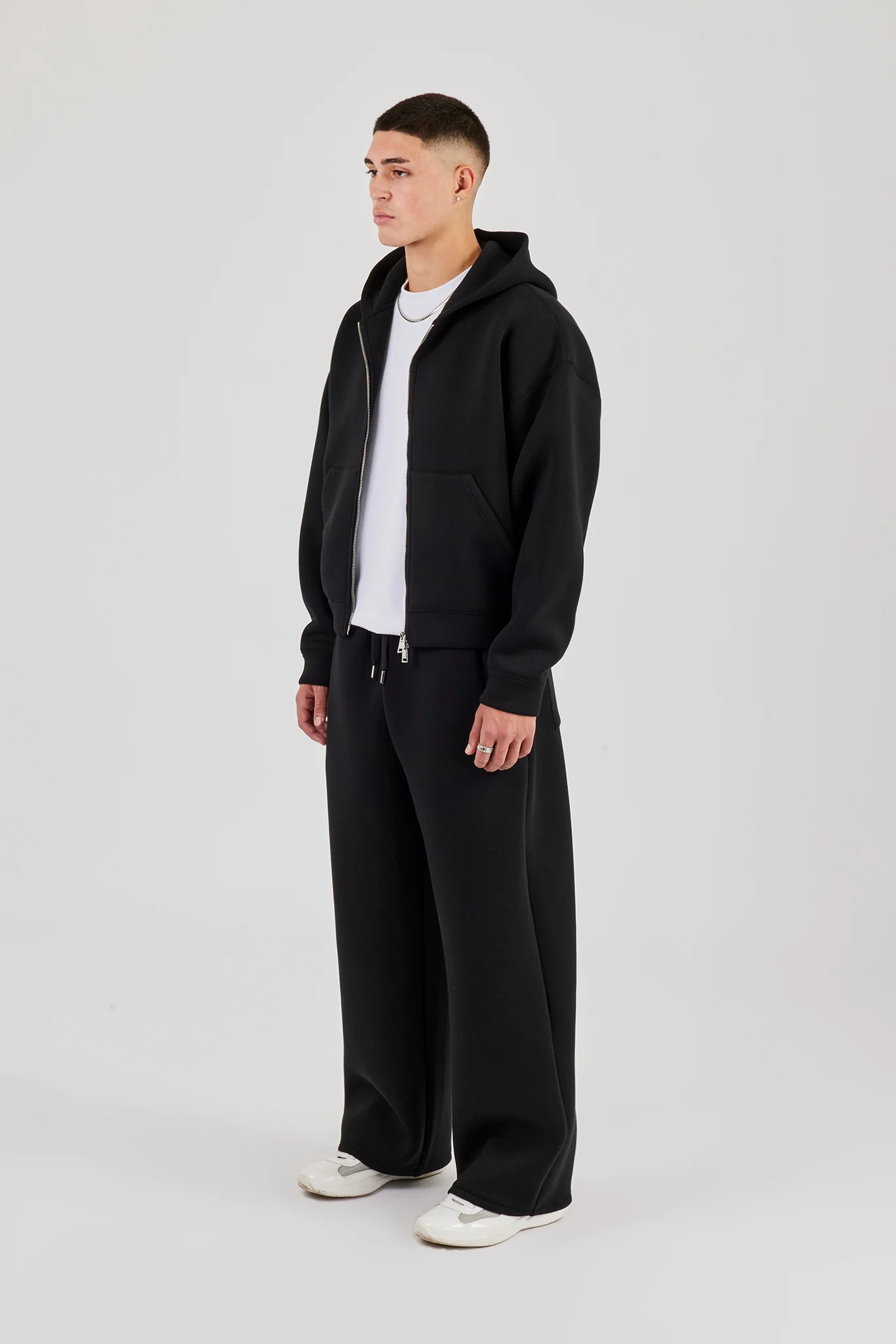 Scuba Zip Through Boxy Hoodie & Baggy Fit Trouser - Black - Image 2