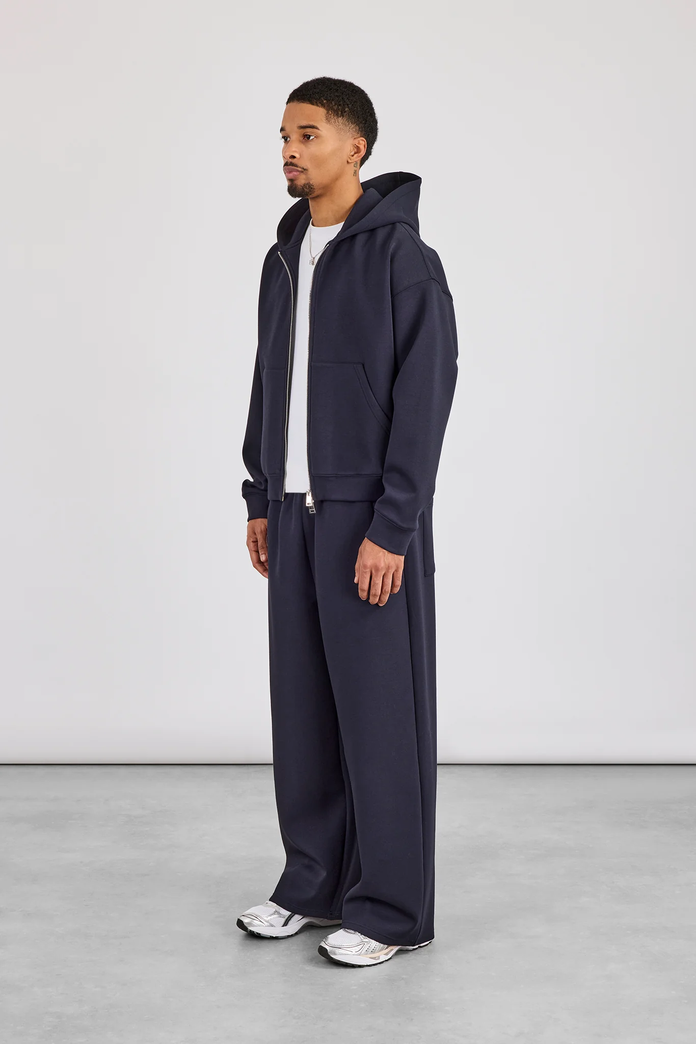 Scuba Zip Through Boxy Hoodie & Baggy Fit Trouser - Navy - Image 3