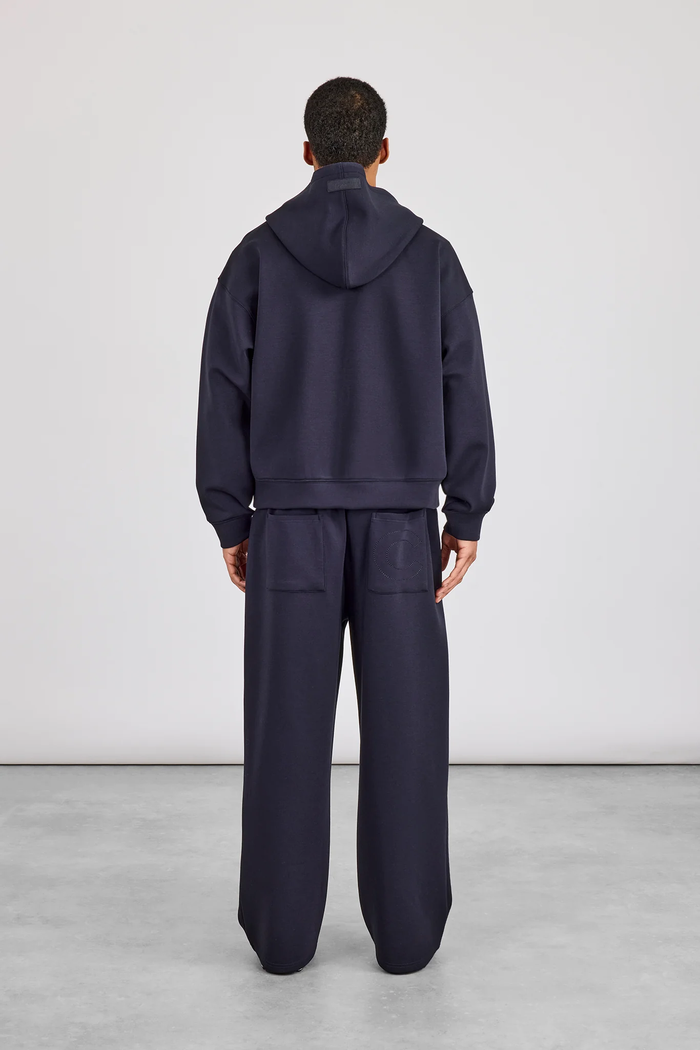 Scuba Zip Through Boxy Hoodie & Baggy Fit Trouser - Navy - Image 4