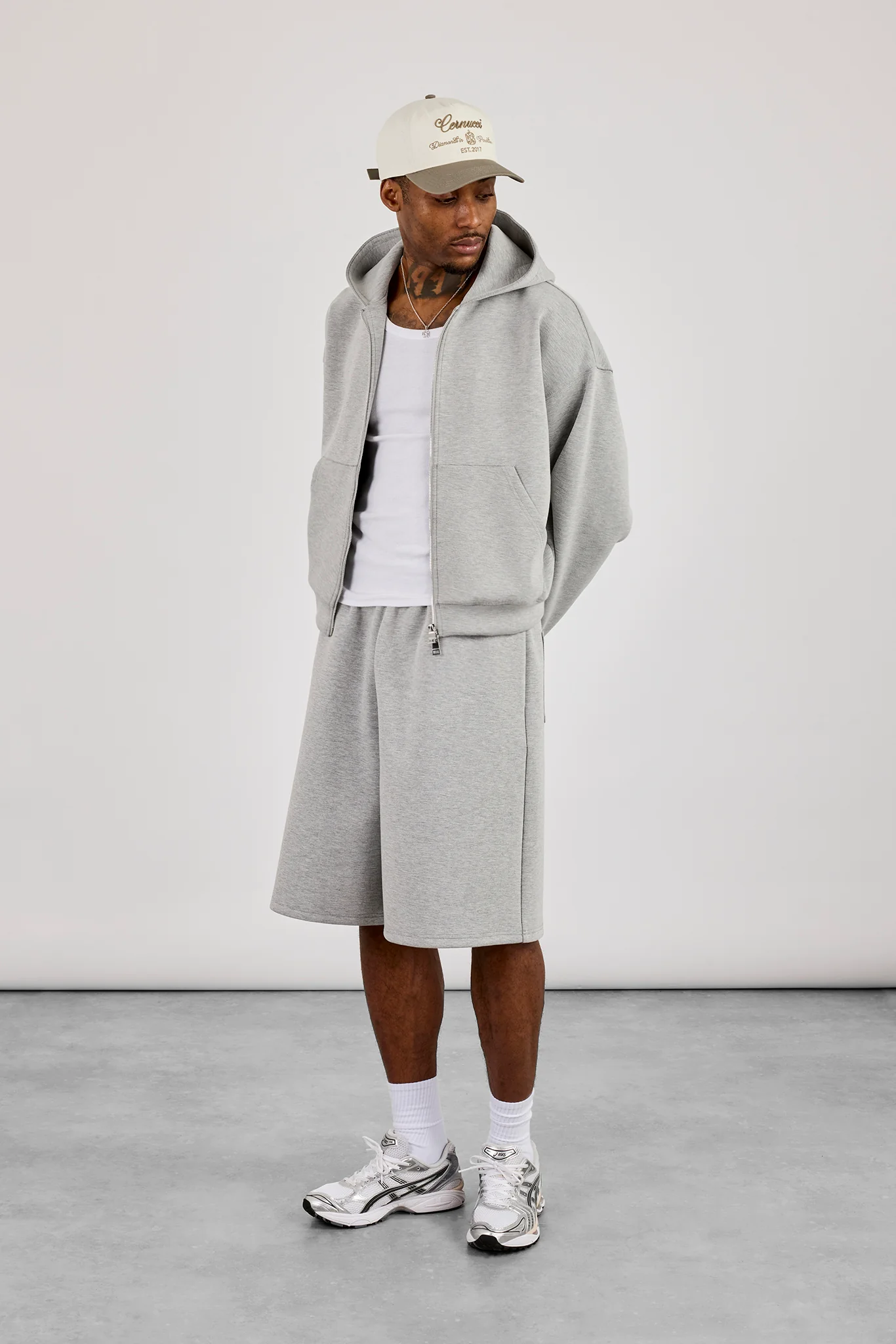 Scuba Zip Through Boxy Hoodie & Jort - Grey - Image 2