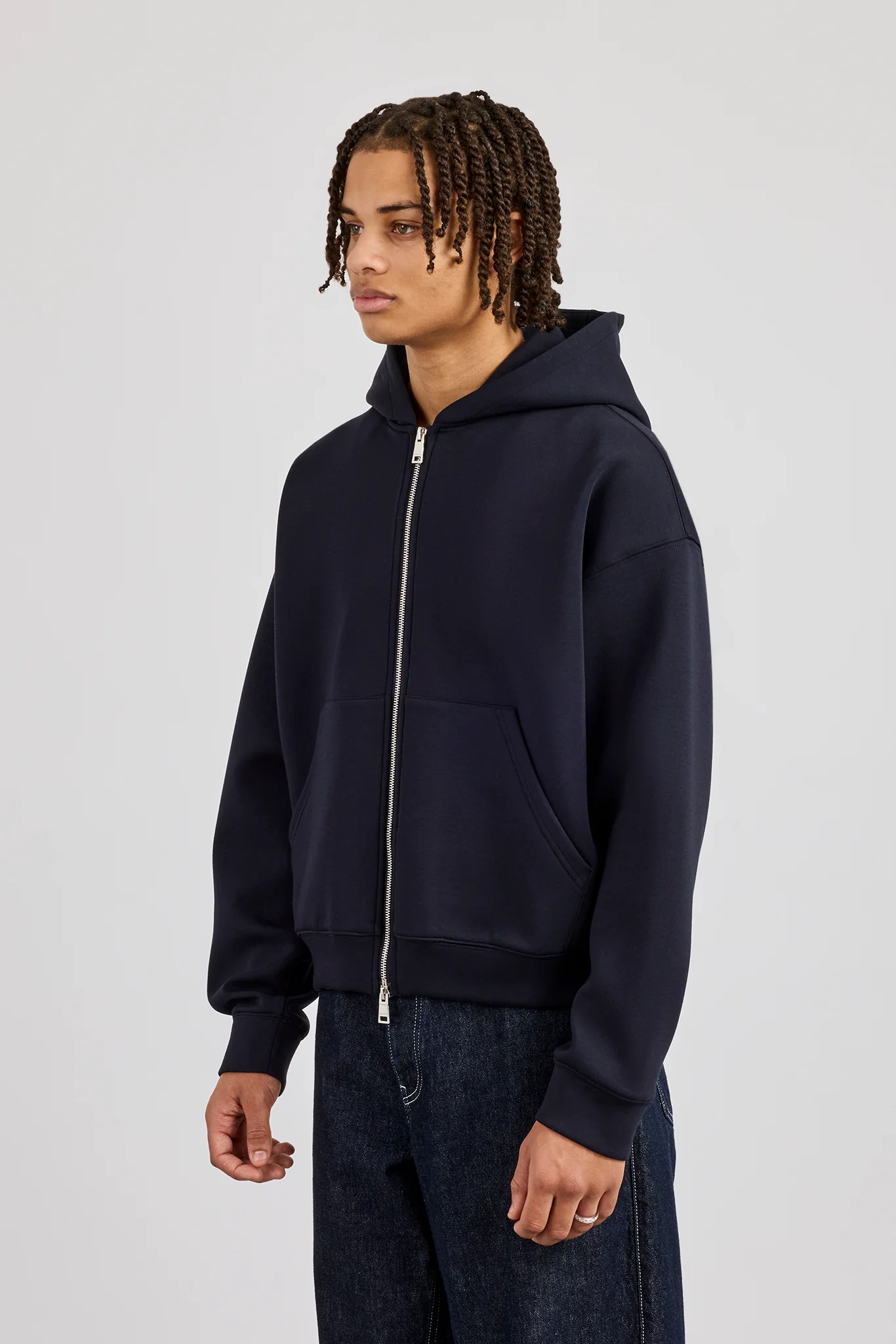 Scuba Zip Through Boxy Hoodie - Navy - Image 2