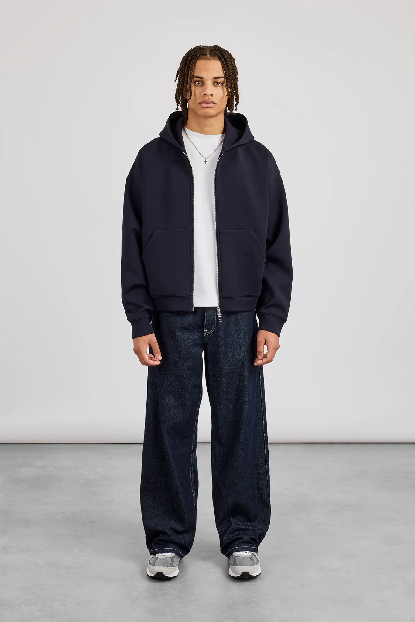 Scuba Zip Through Boxy Hoodie - Navy - Image 4