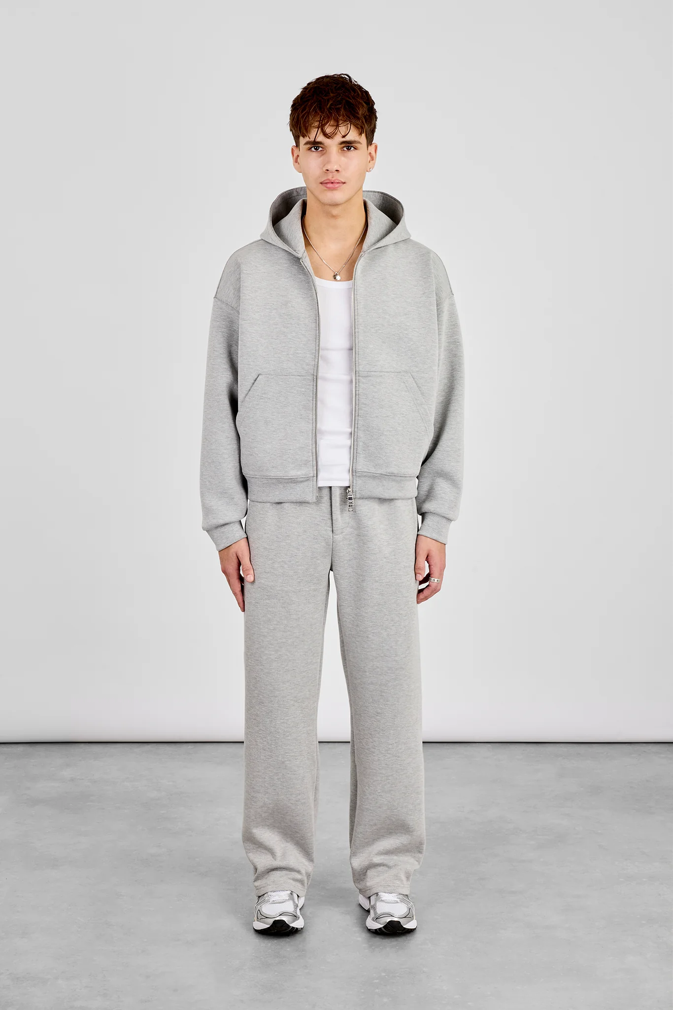 Scuba Zip Through Boxy Hoodie & Relaxed Scuba Trouser - Grey - Image 4