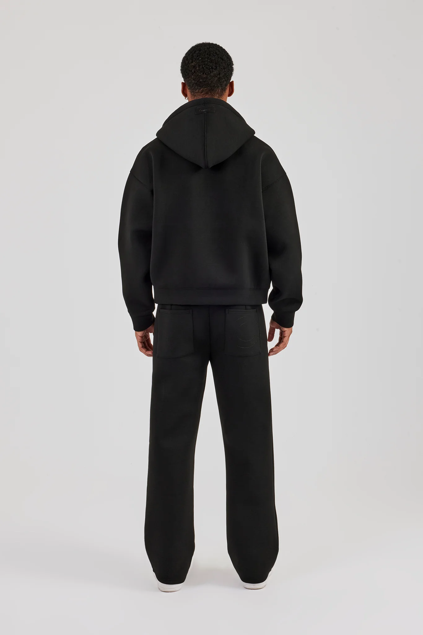 Scuba Zip Through Boxy Hoodie & Relaxed Trouser - Black - Image 3