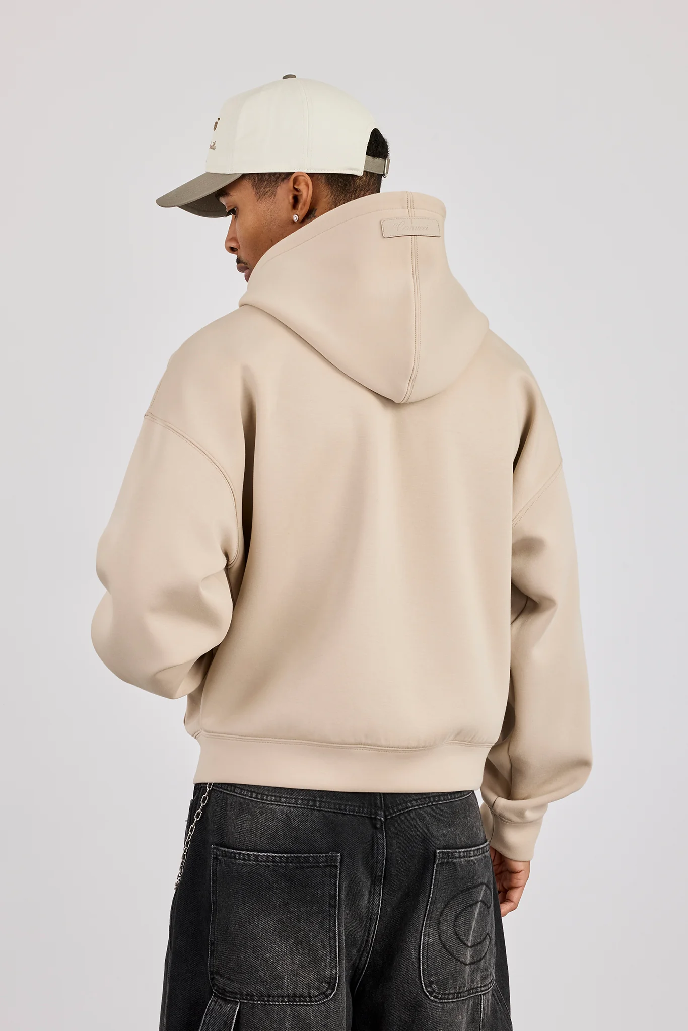 Scuba Zip Through Boxy Hoodie - Stone - Image 4