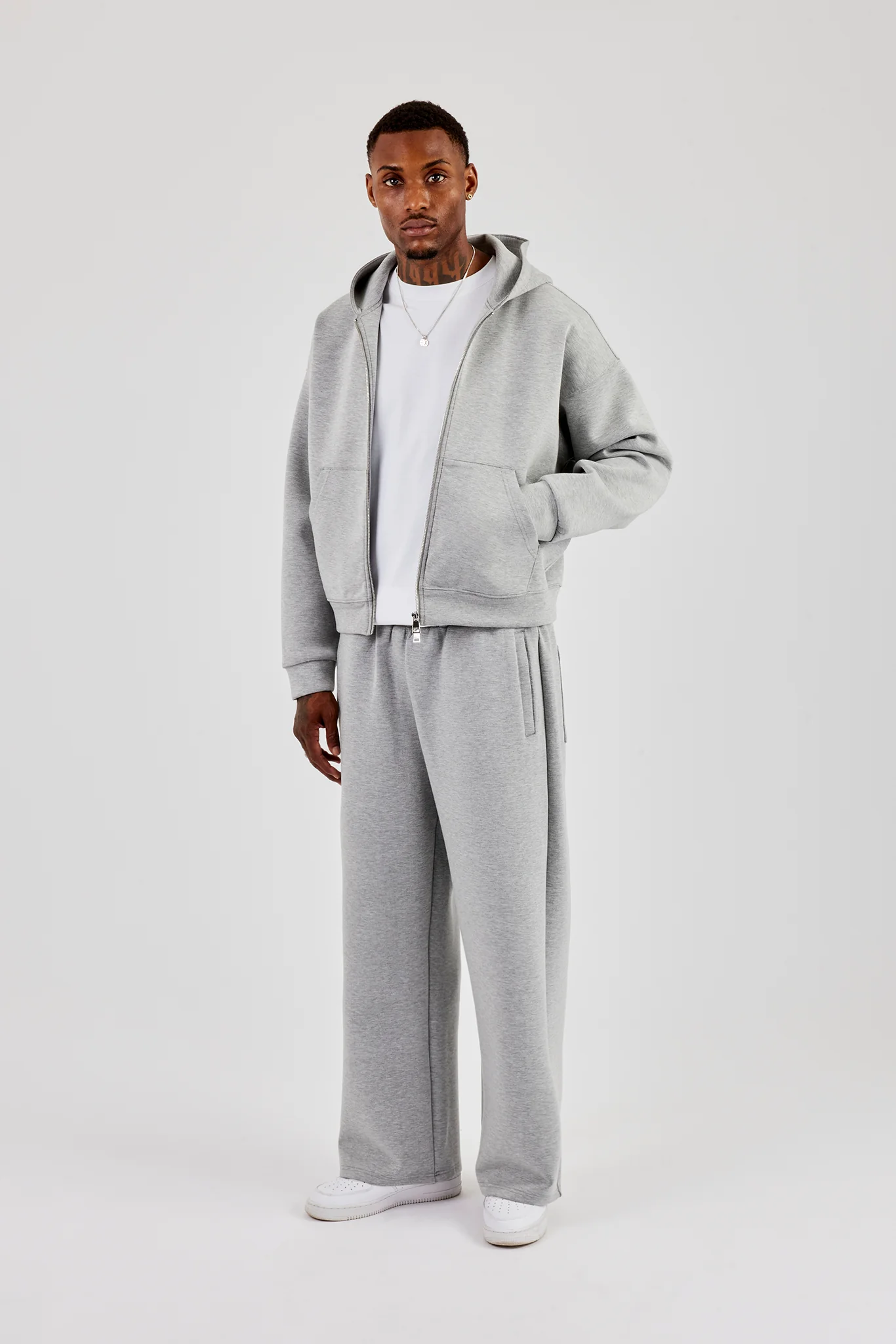 Scuba Zip Through Boxy Hoodie & Baggy Fit Trouser - Grey - Image 3
