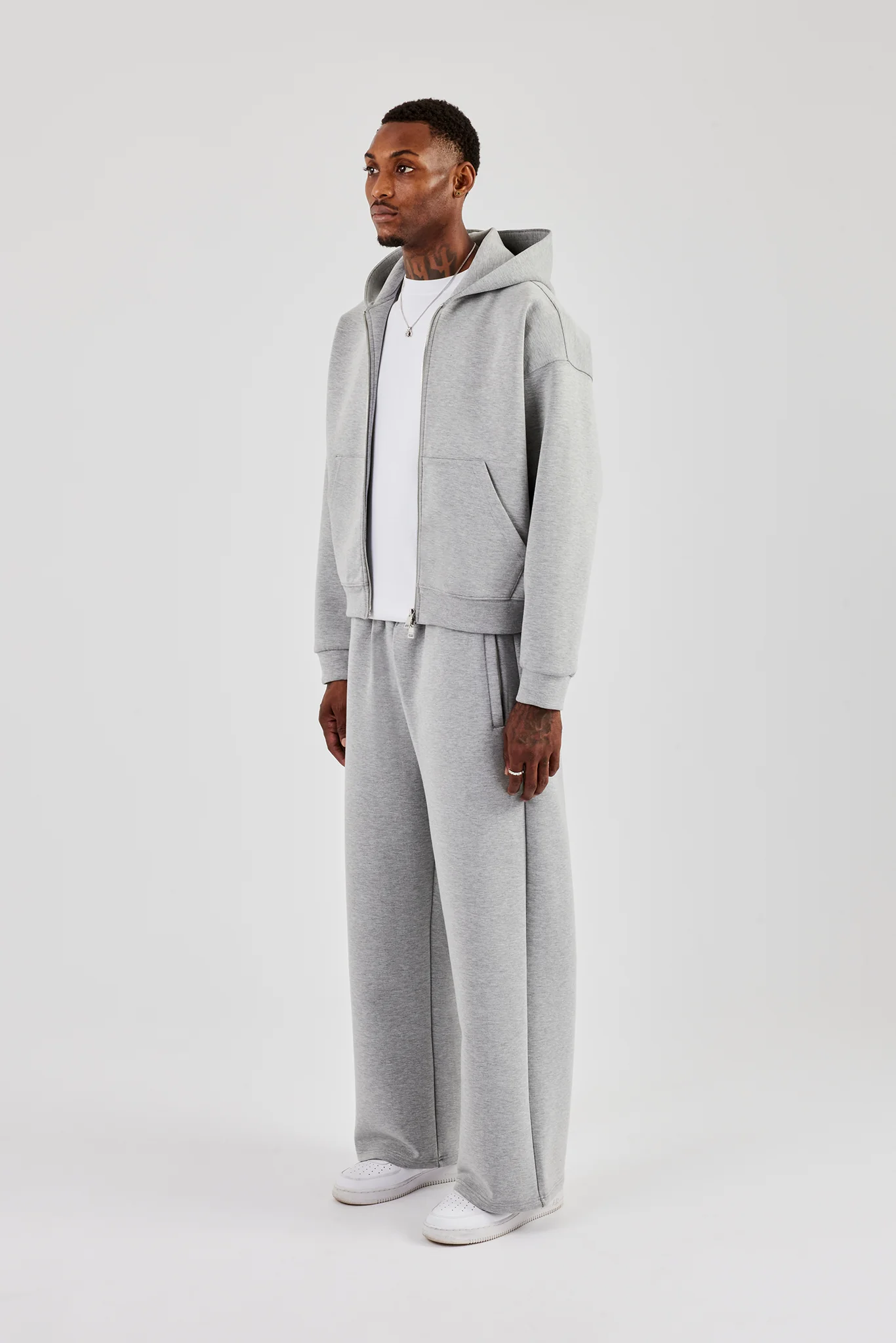 Scuba Zip Through Boxy Hoodie & Baggy Fit Trouser - Grey - Image 4