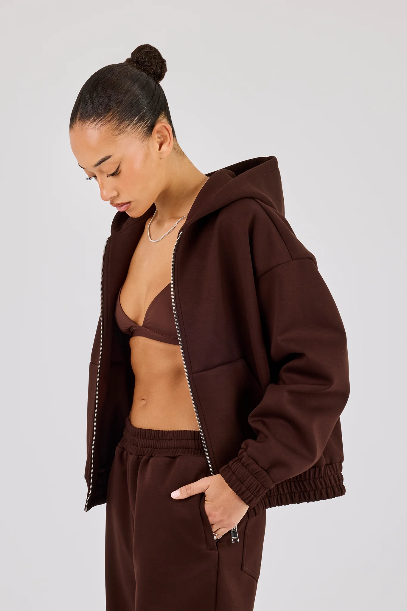 Scuba Zip Through Hoodie - Chocolate - Image 2
