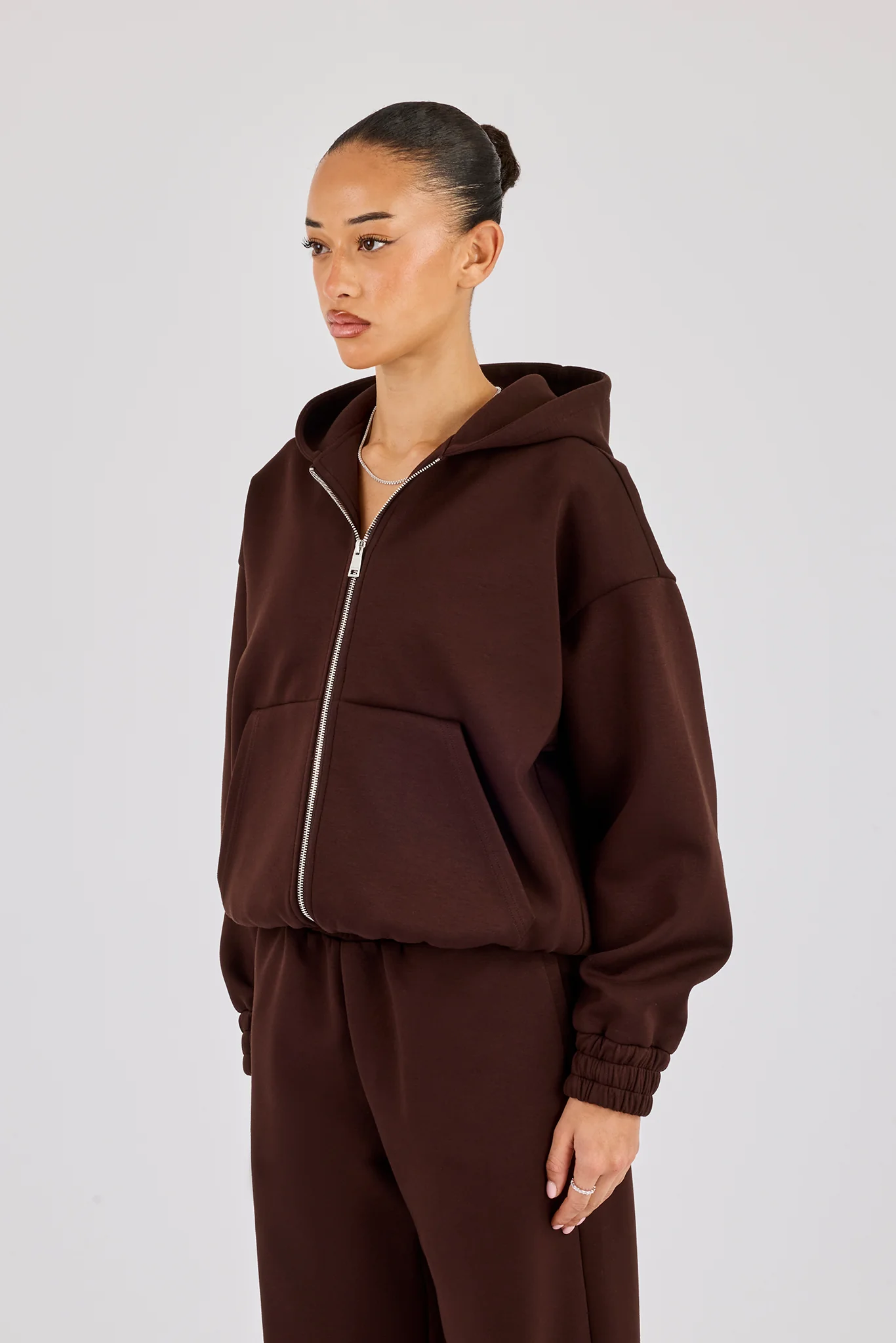 Scuba Zip Through Hoodie - Chocolate - Image 3