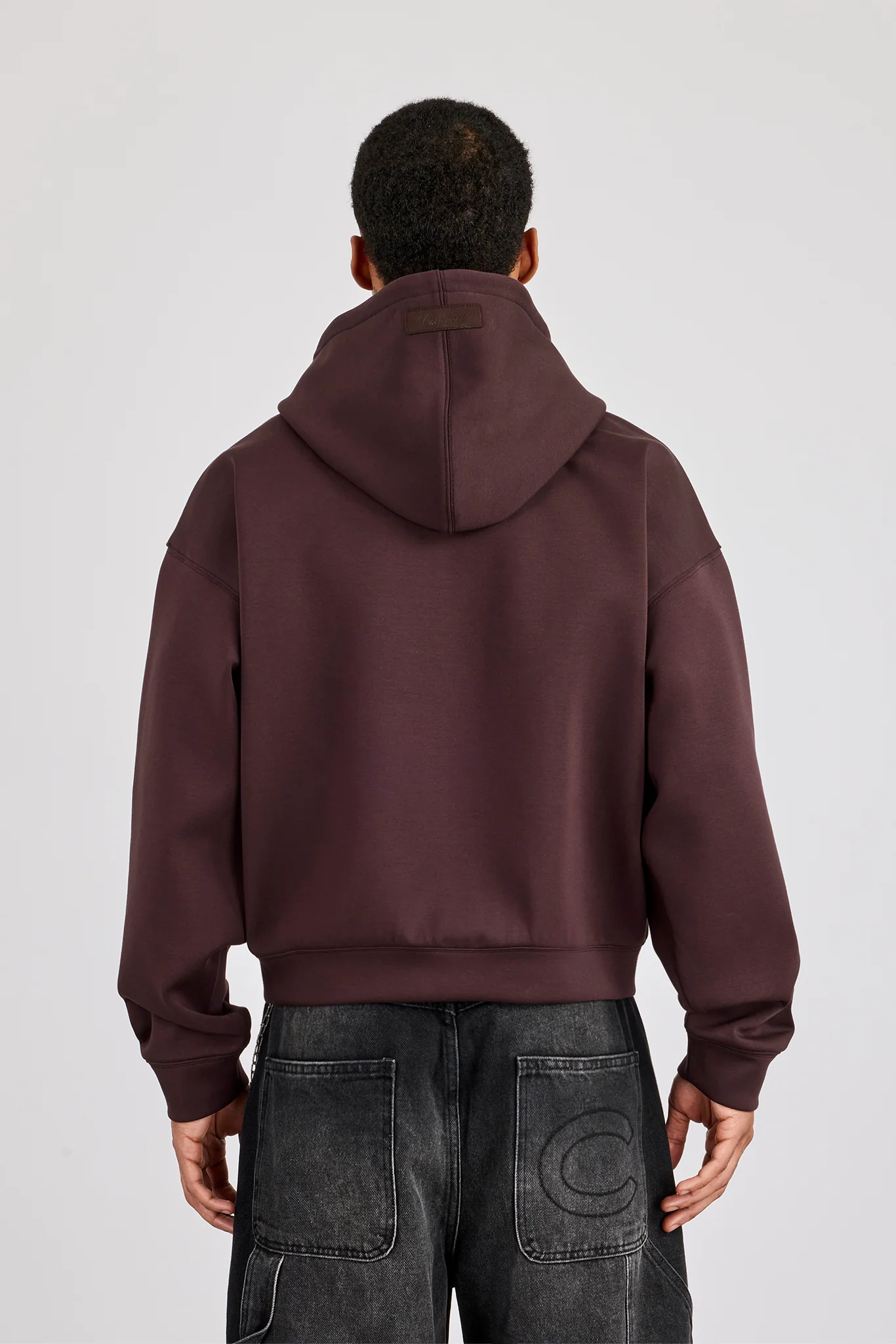 Scuba Zip Through Boxy Hoodie - Dark Brown - Image 3