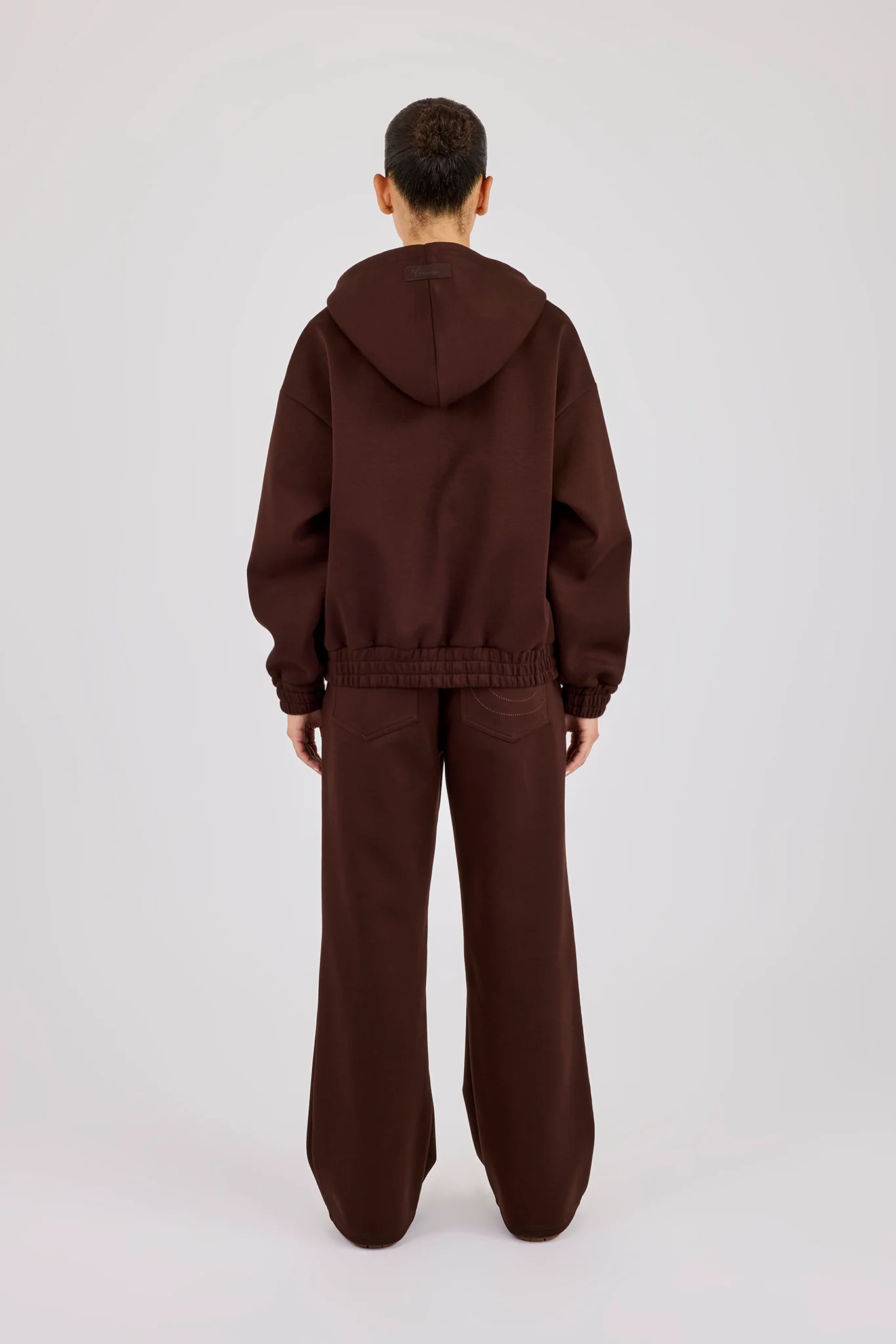 Scuba Zip Through Hoodie & Wide Leg Jogger - Chocolate - Image 4