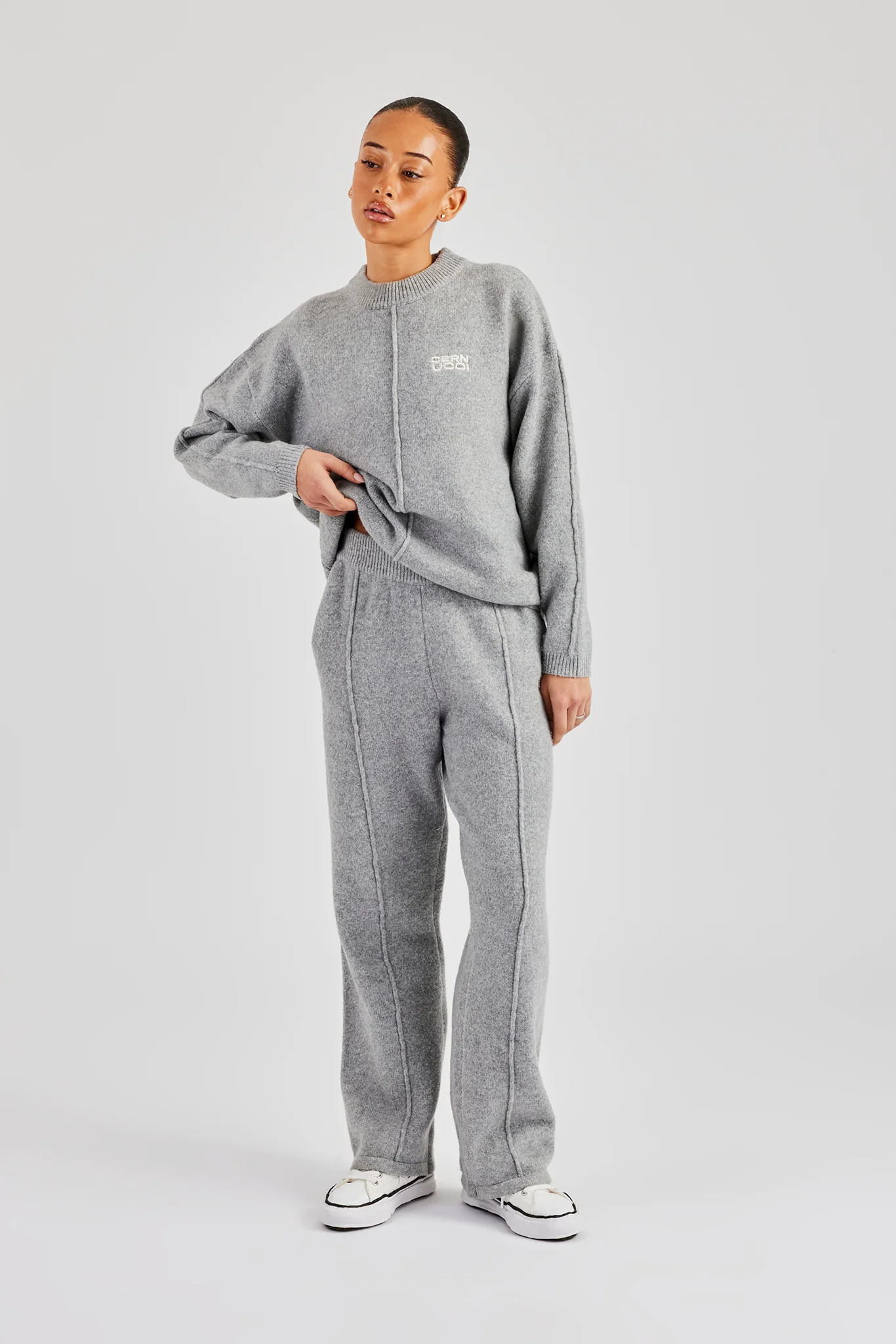 Seam Detail Knitted Sweatshirt - Grey - Image 2