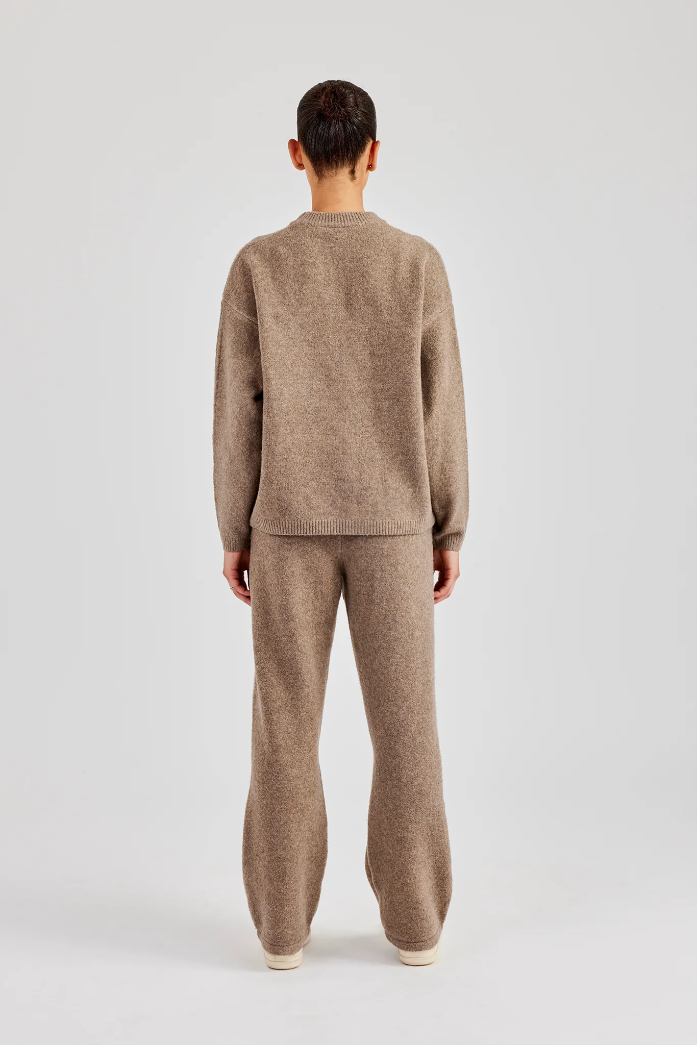 Seam Detail Knitted Sweatshirt & Wide Leg Jogger - Brown - Image 3
