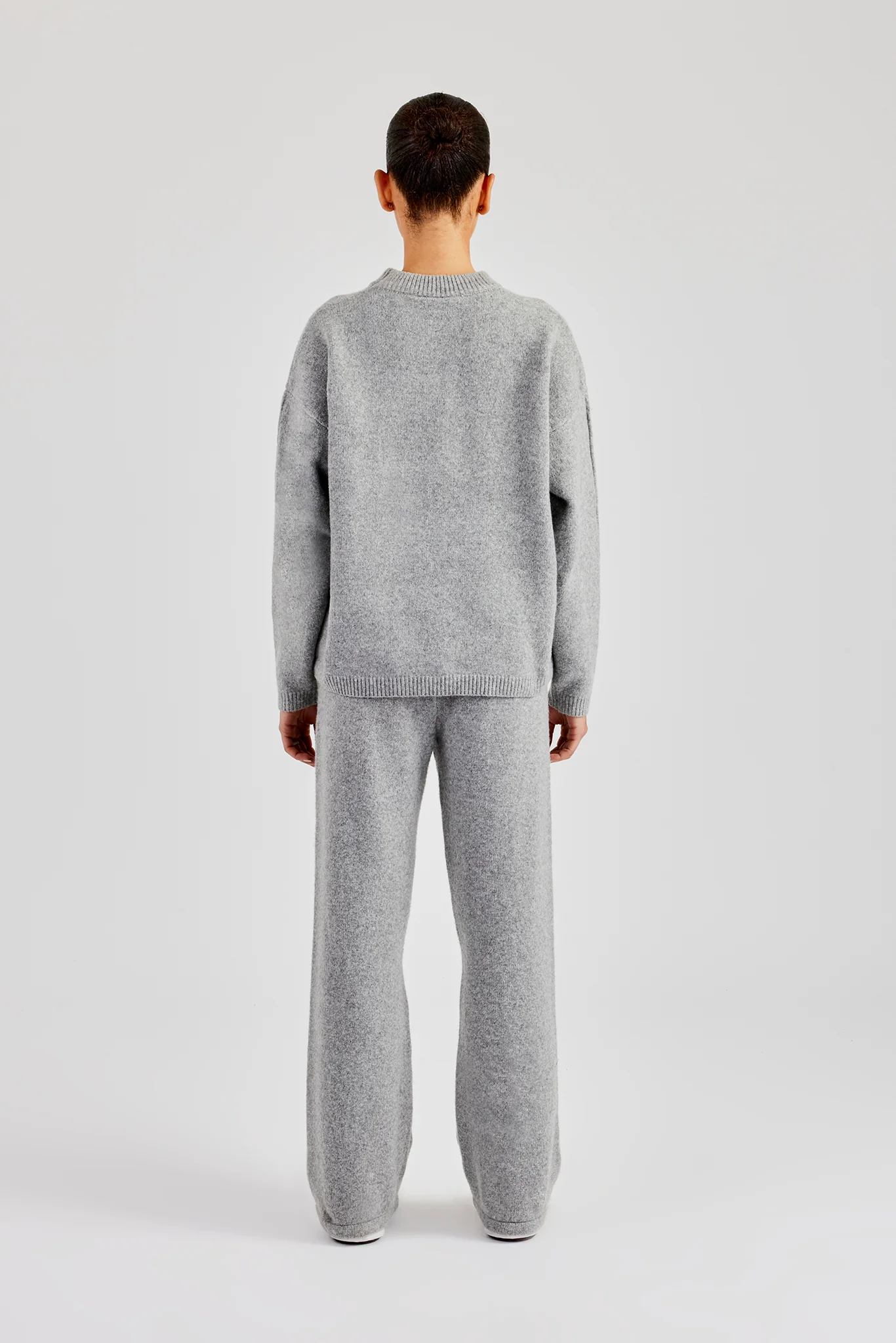 Seam Detail Knitted Sweatshirt & Wide Leg Jogger - Grey - Image 3