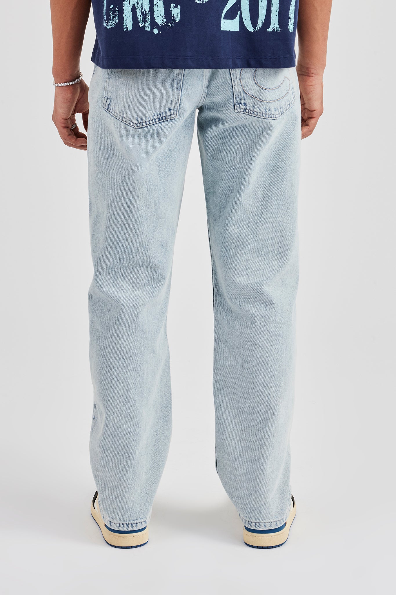 Seam Detail Straight Leg Jean - Light Blue - Image 3