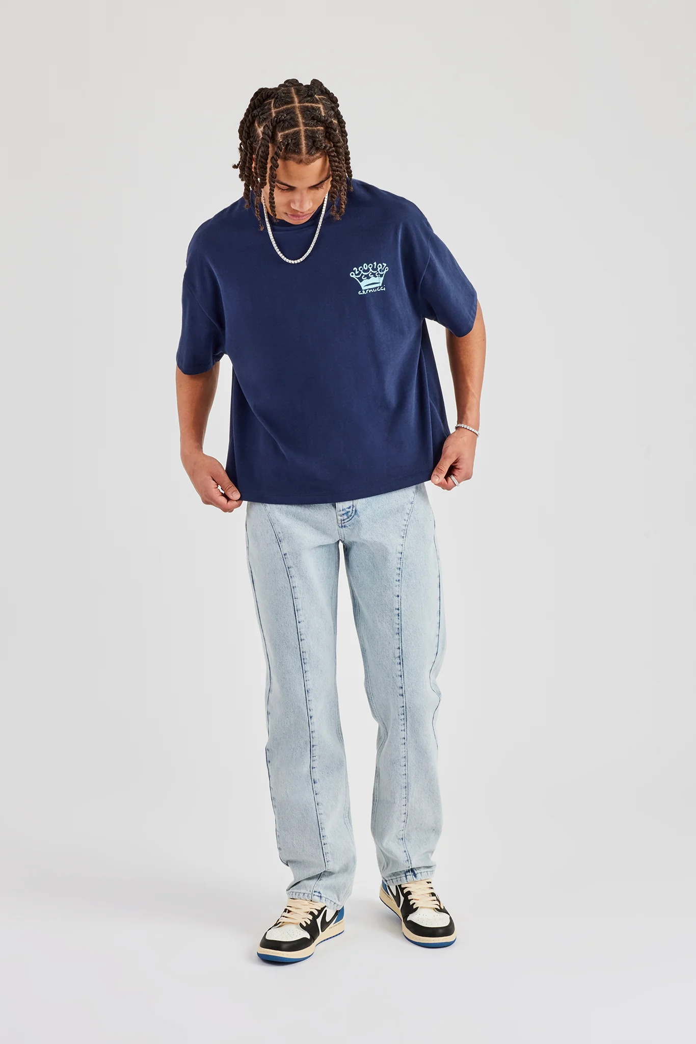 Seam Detail Straight Leg Jean - Light Blue - Image 4