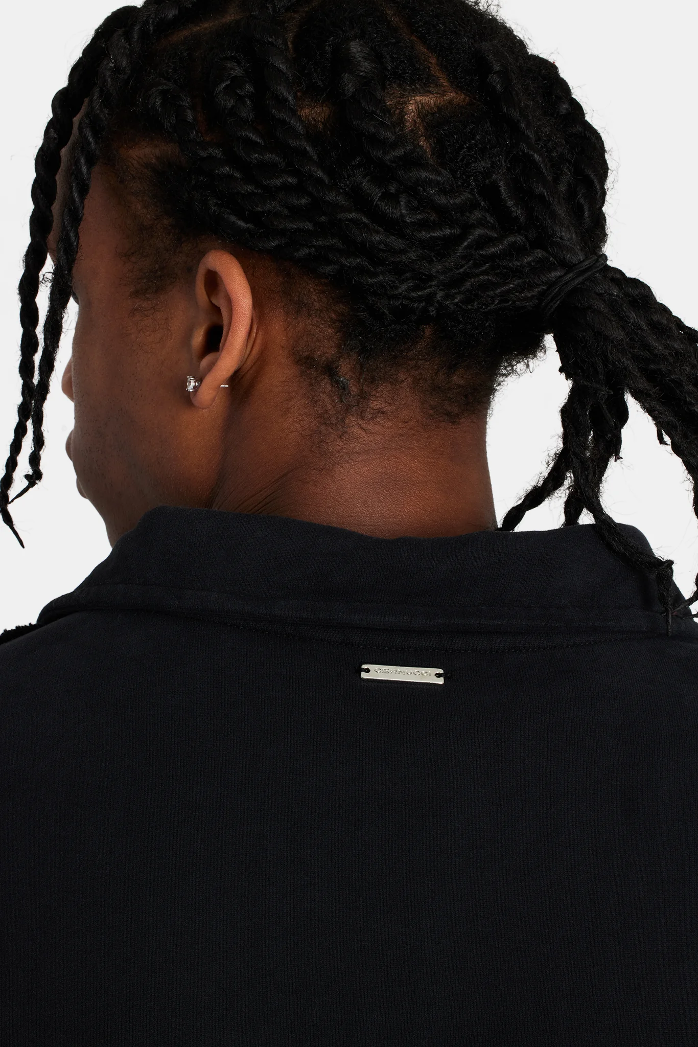 Short Sleeve Exposed Seam Collared Sweatshirt - Black - Image 8