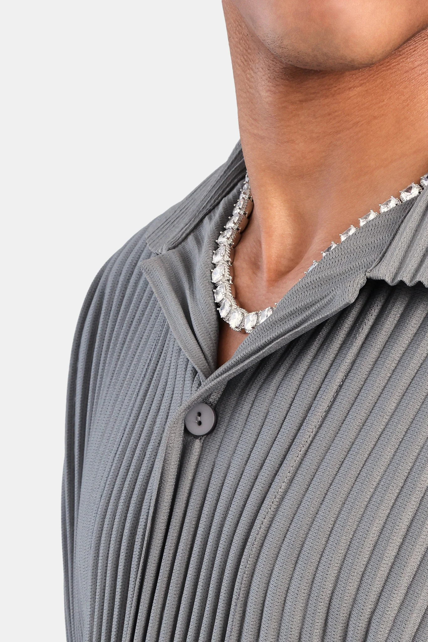 Short Sleeve Pleated Shirt - Dark Grey - Image 5