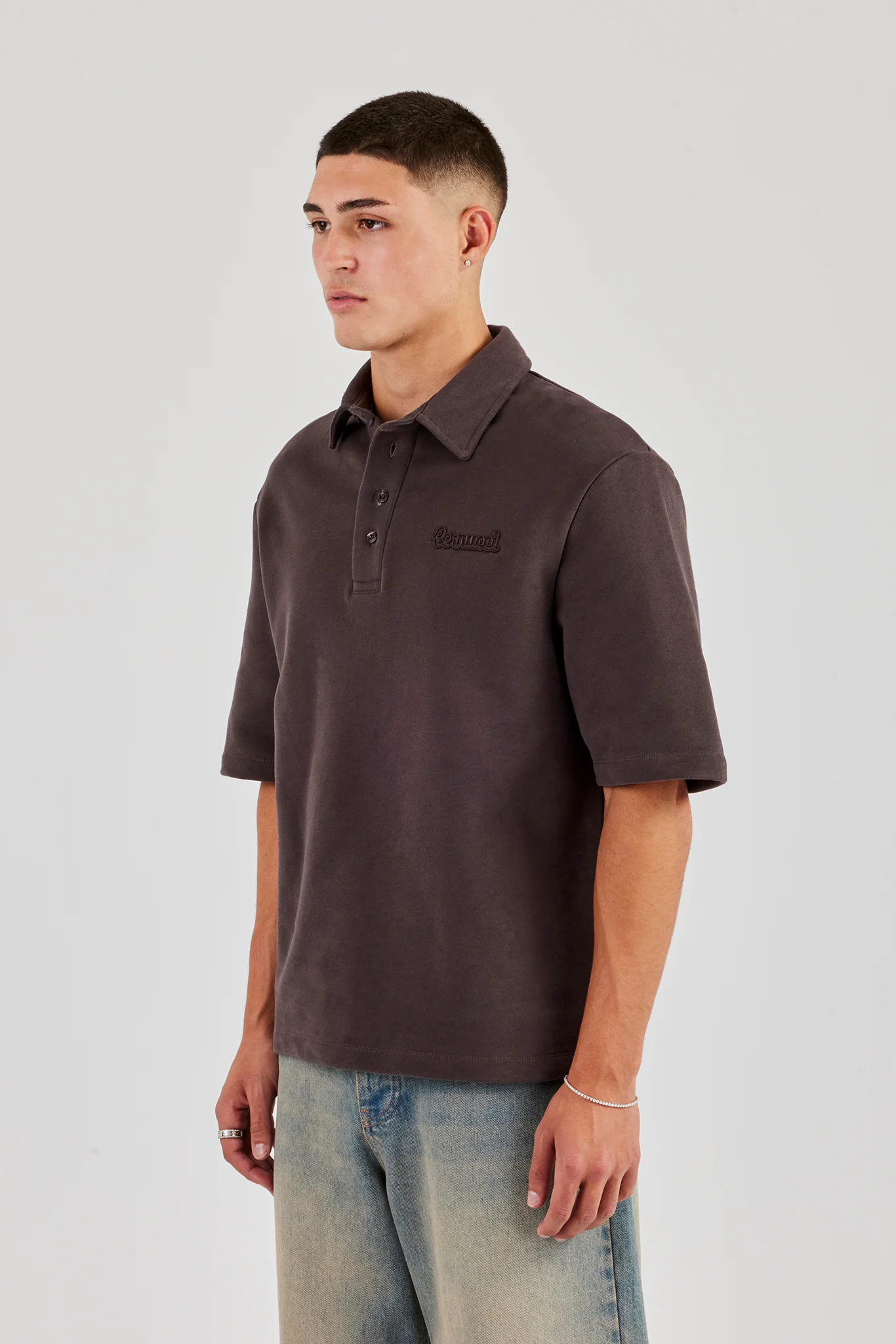Short Sleeve Rugby Polo Sweatshirt - Chocolate - Image 2